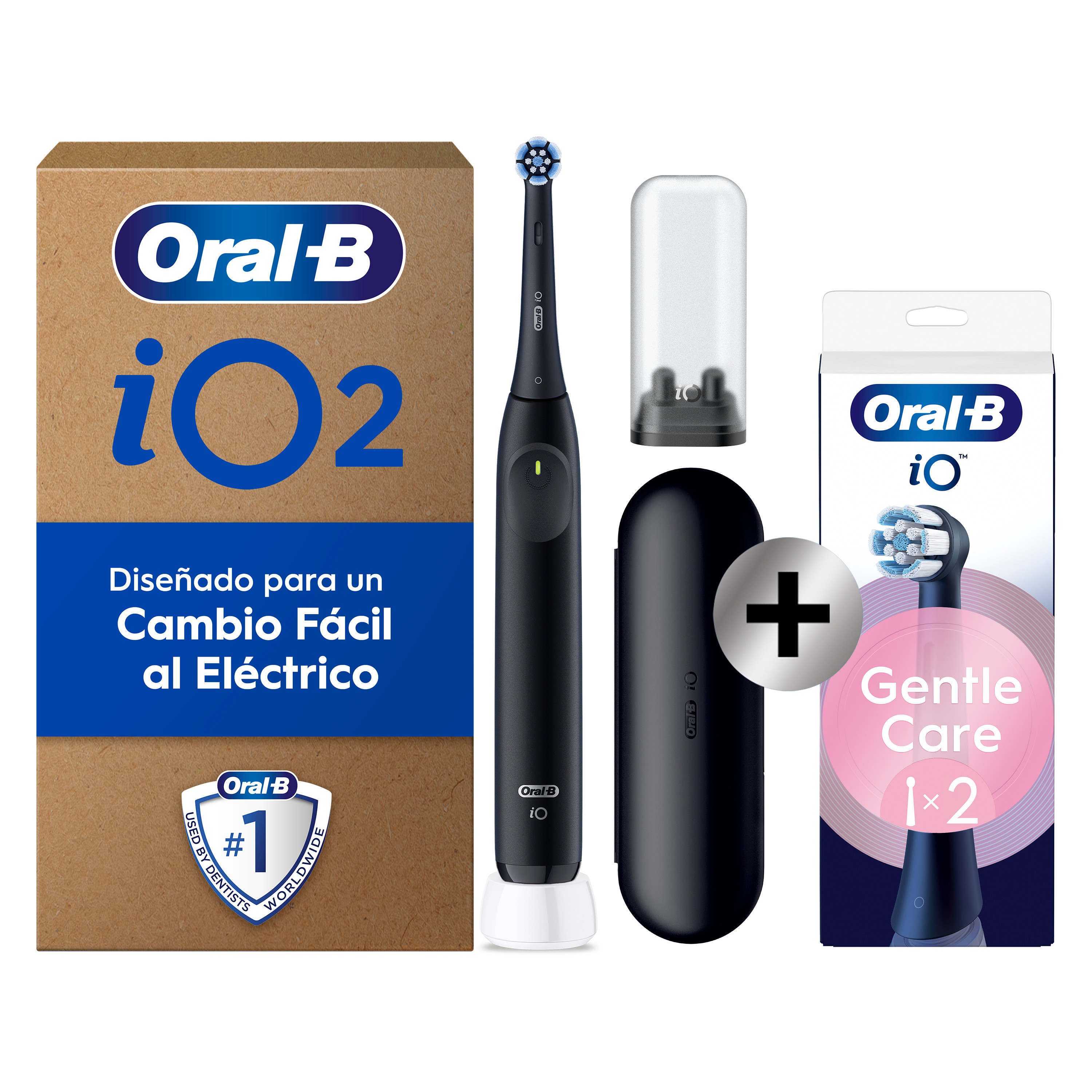 Oral-B iO 2 Pack de Cepillo Eléctrico Negro con 1+2 cabezal y estuche de viaje
