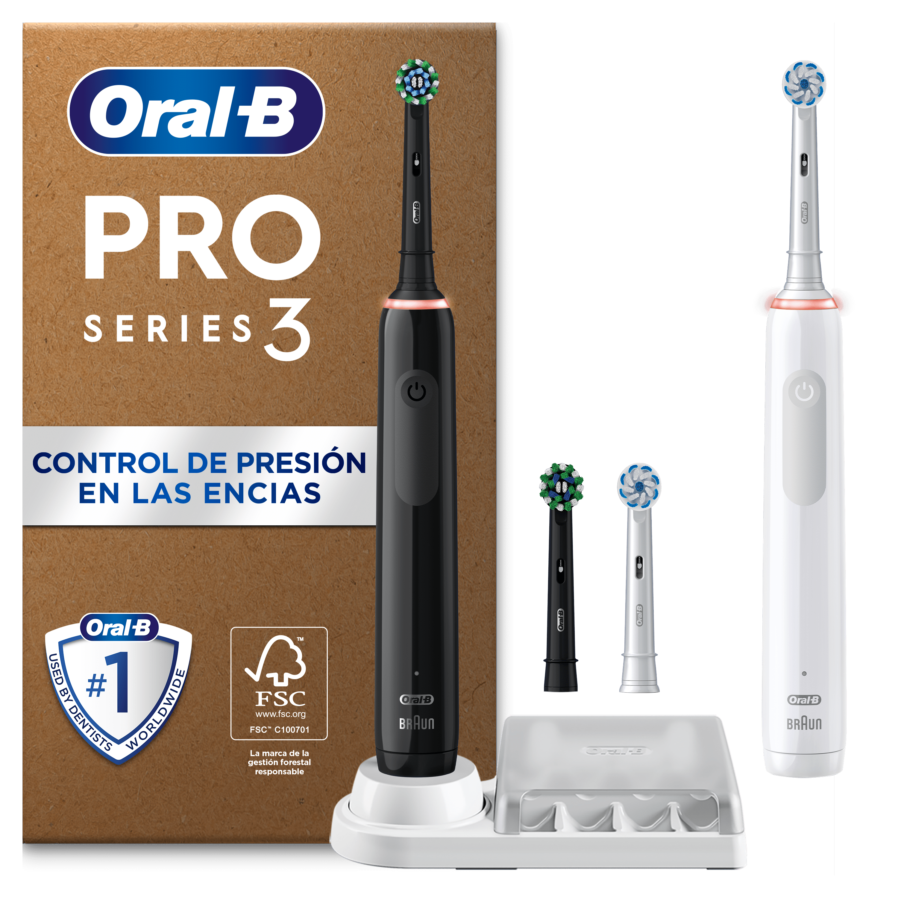 Oral-B Pro 3 Pack Doble de Cepillos Eléctricos Negro y Blanco con 4  Recambios