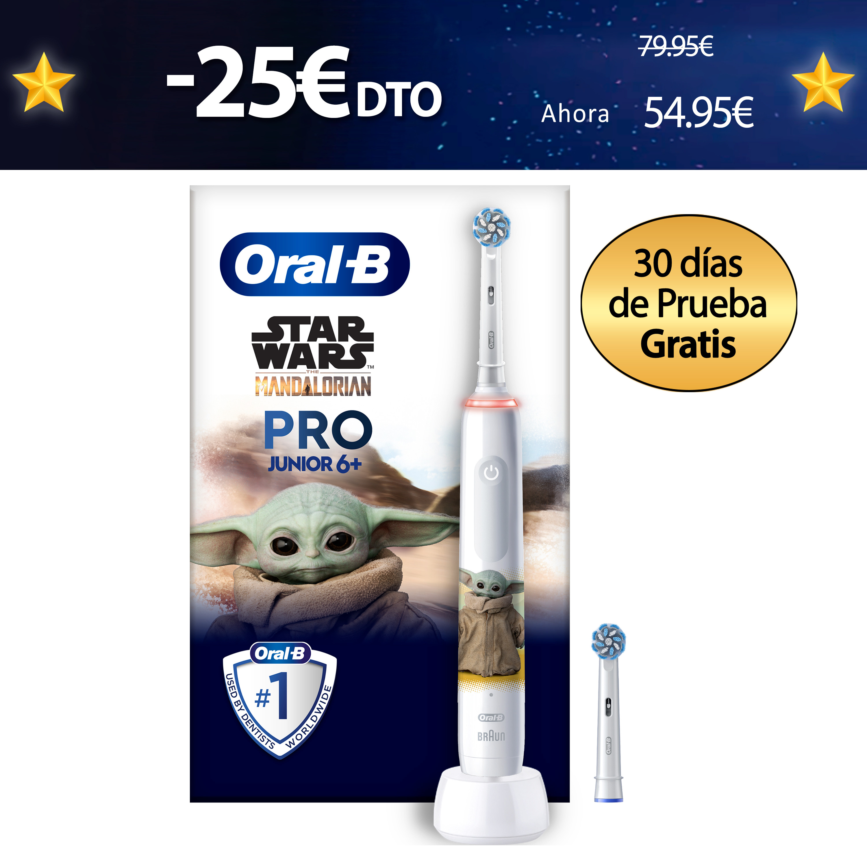 Oral-B Pro3 Junior Star Wars Cepillo Eléctrico con 2 Recambios