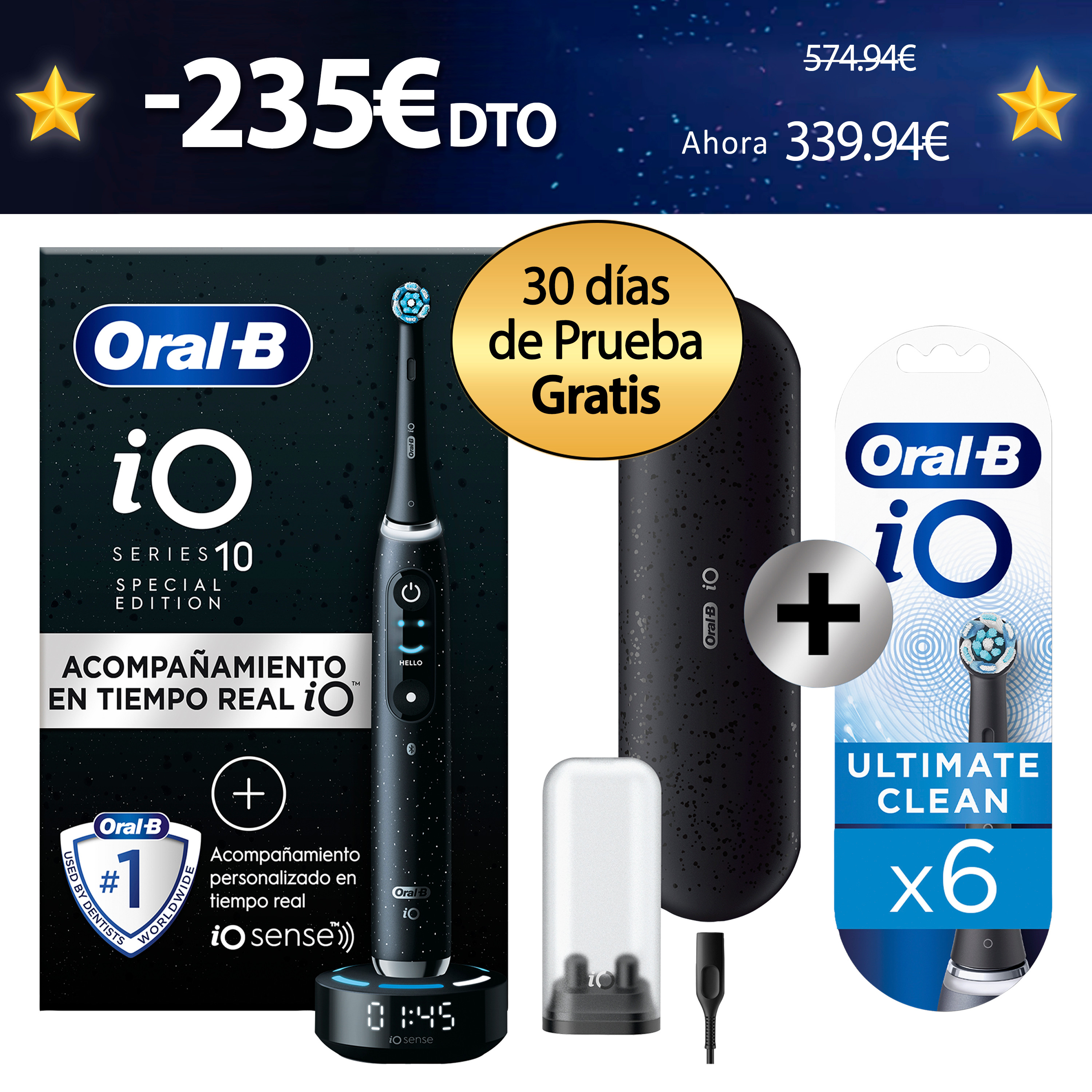 Oral-B iO 10 Cepillo Eléctrico Edición Limitada Negro Cósmico con 1 + 6 Recambios