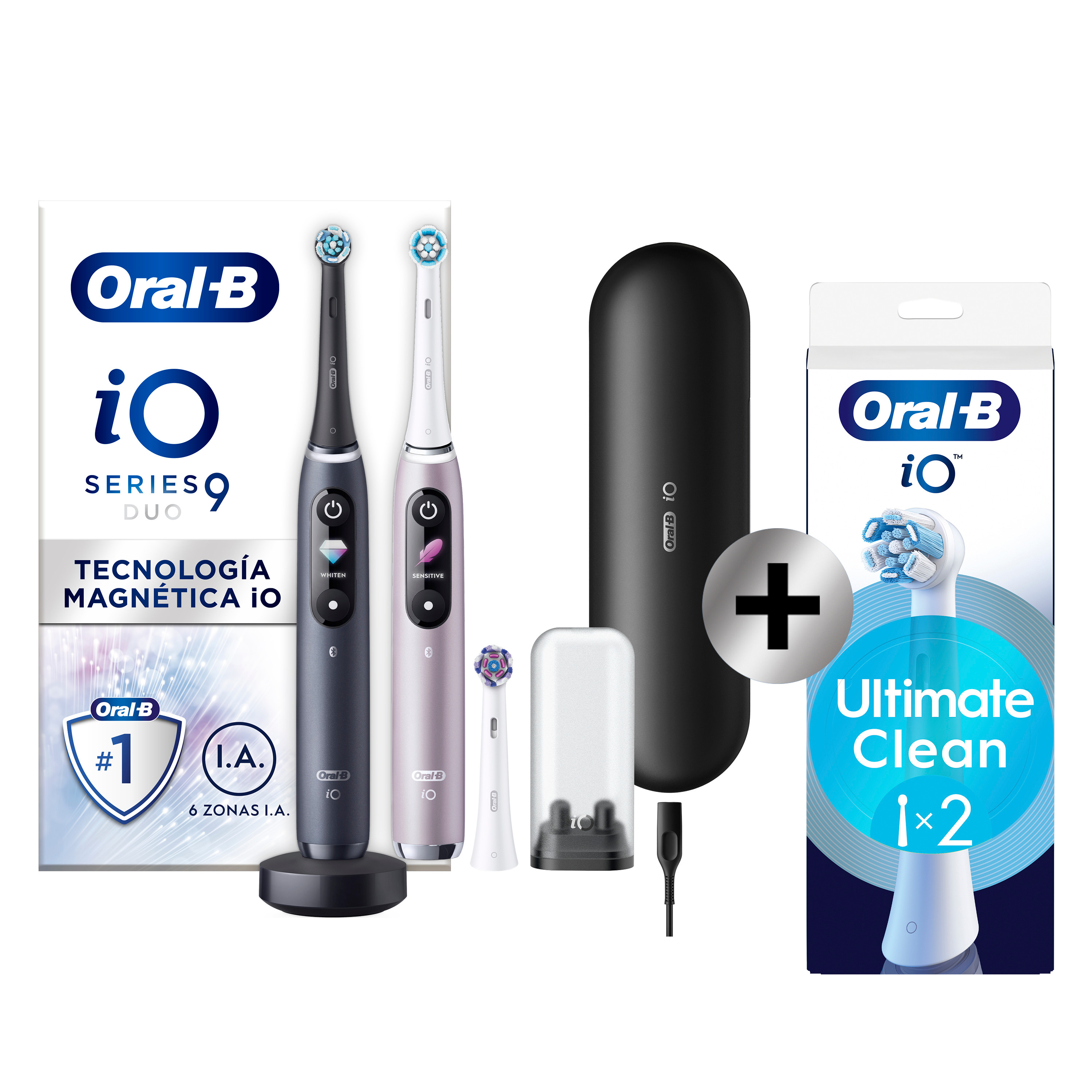 Oral-B iO 9 Pack dúo de Cepillos Eléctricos negro y rosa con 3 + 2 Recambios