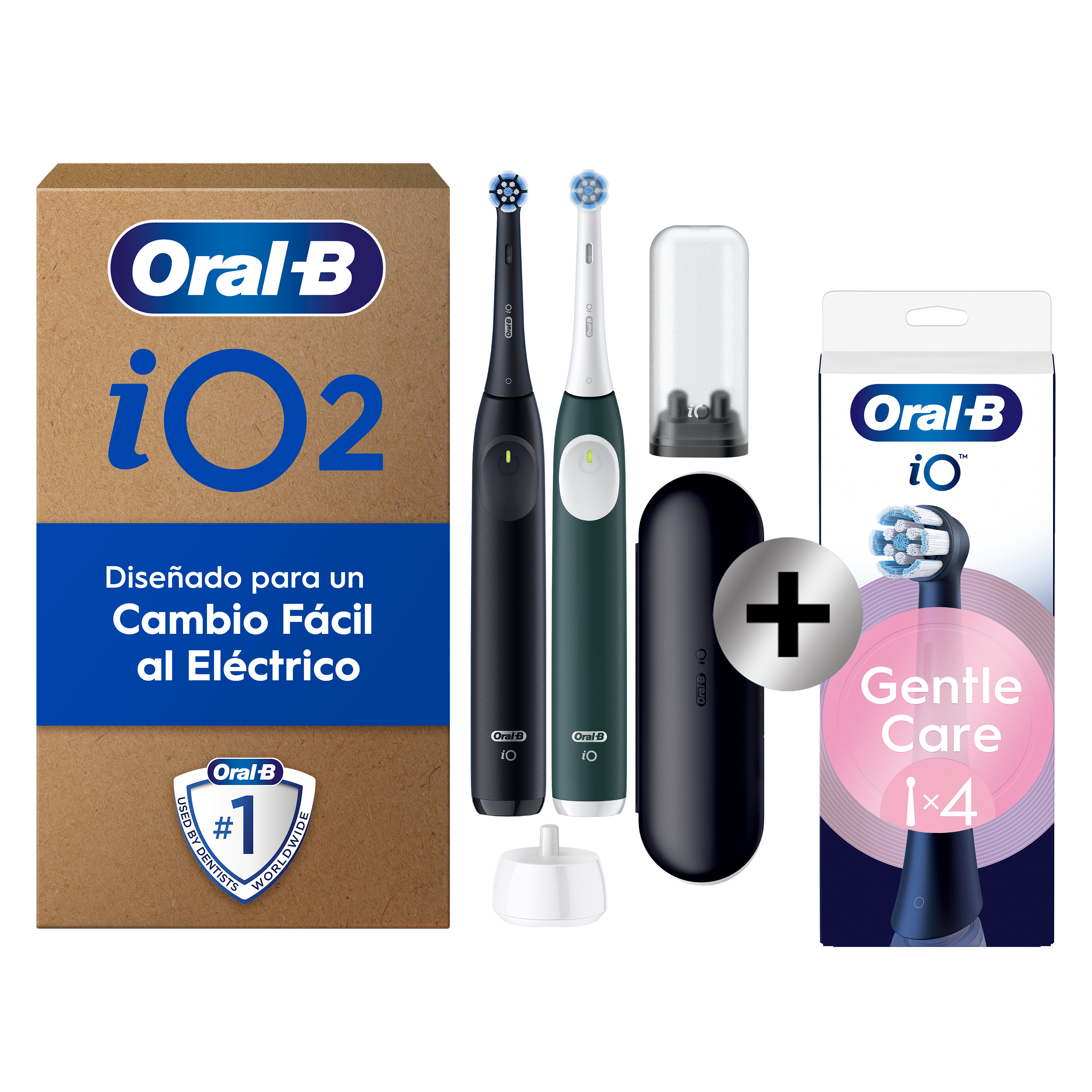 Oral-B iO 2 Pack Doble de Cepillos Eléctricos Negro y Verde con 2+4 cabezales y estuche de viaje