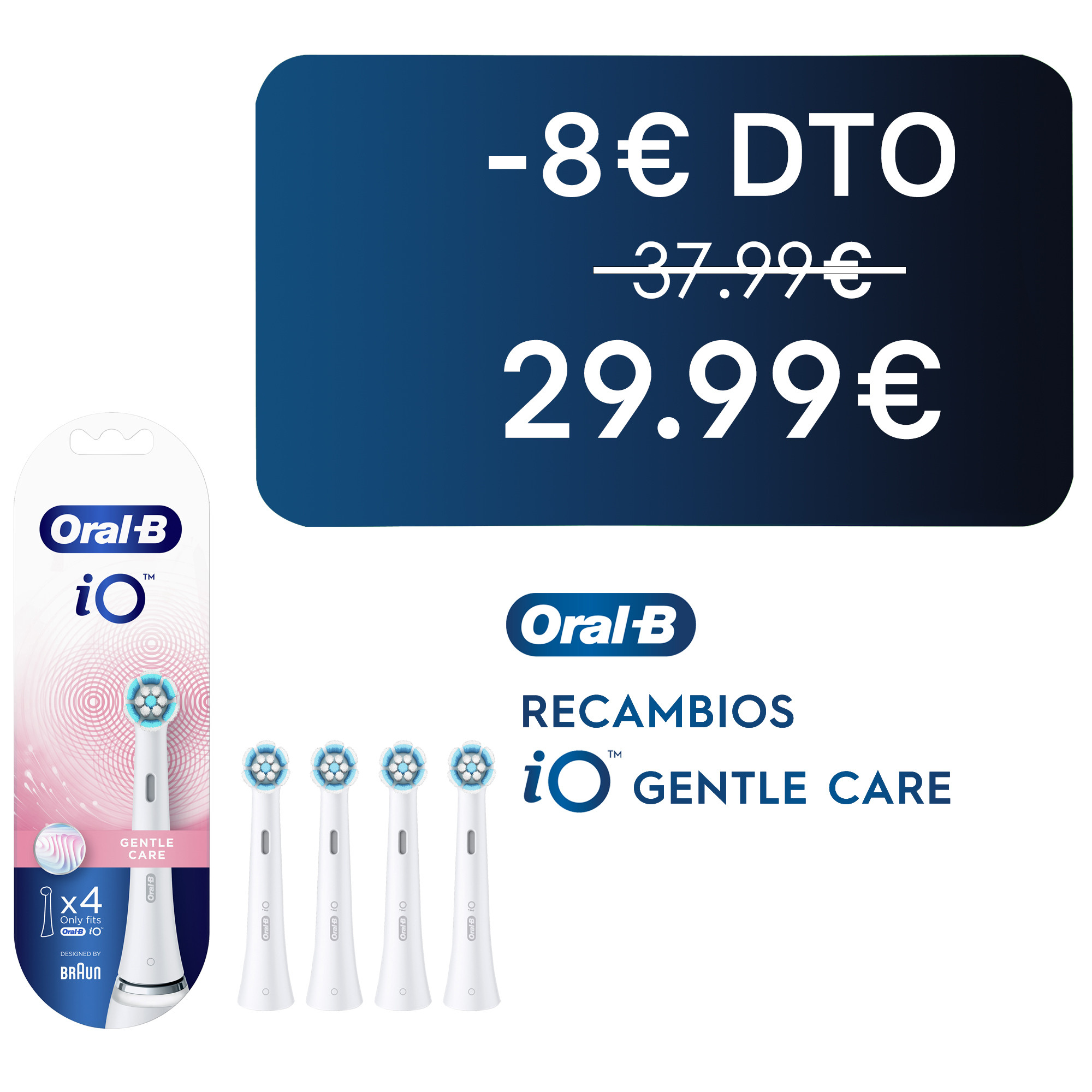 Oral-B iO Recambios Gentle Care Blancos - Pack de 4