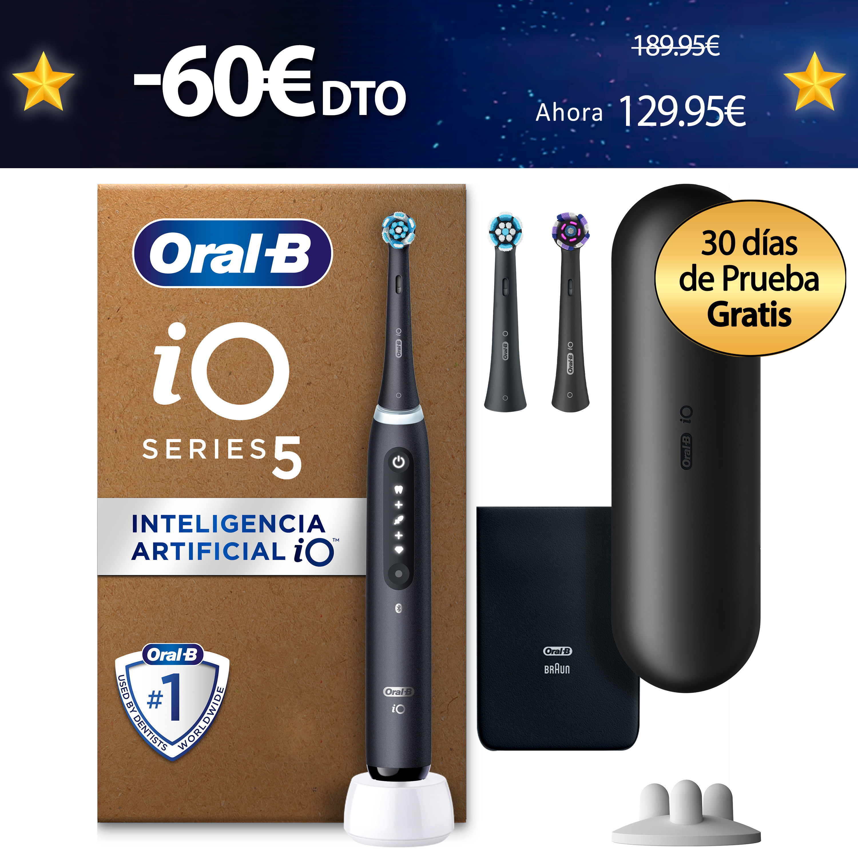 Oral-B iO 5 Pack de Cepillo Eléctrico Negro Mate con 3 Recambios