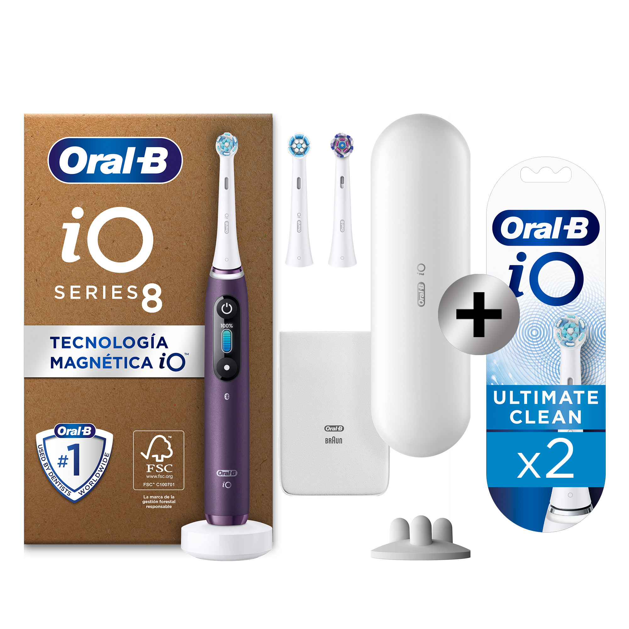 Oral-B iO 8 Pack de Cepillo Eléctrico Violeta con 3 + 2 Recambios