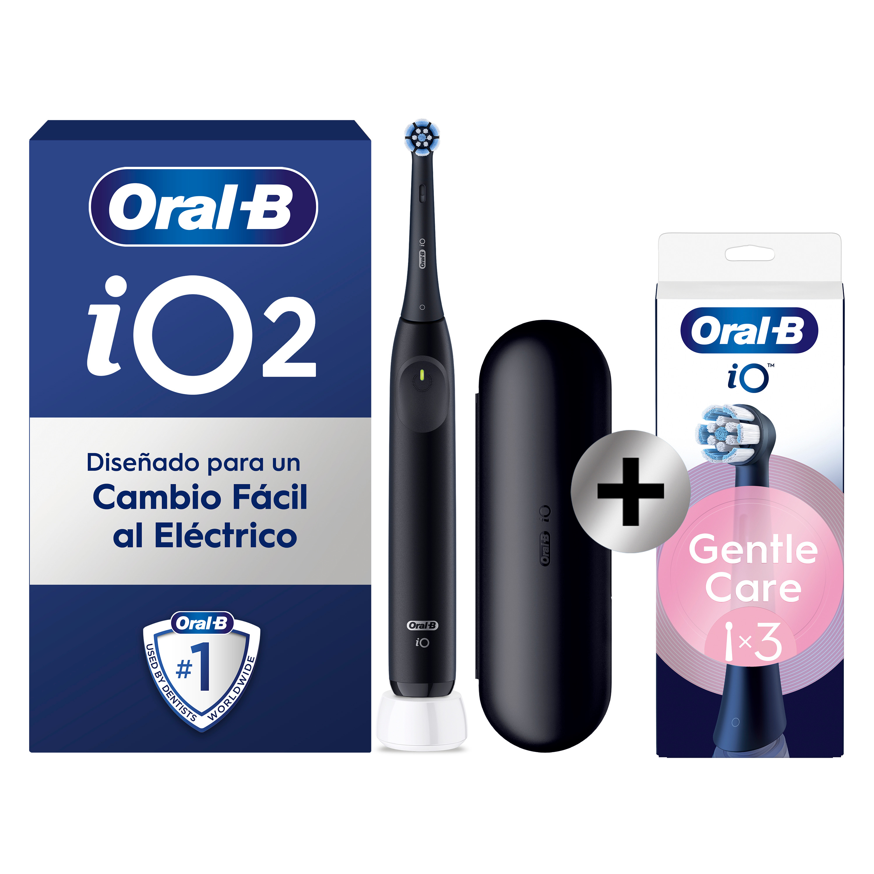 Oral-B iO 2 Cepillo Eléctrico Negro con 1+3 cabezal y estuche de viaje