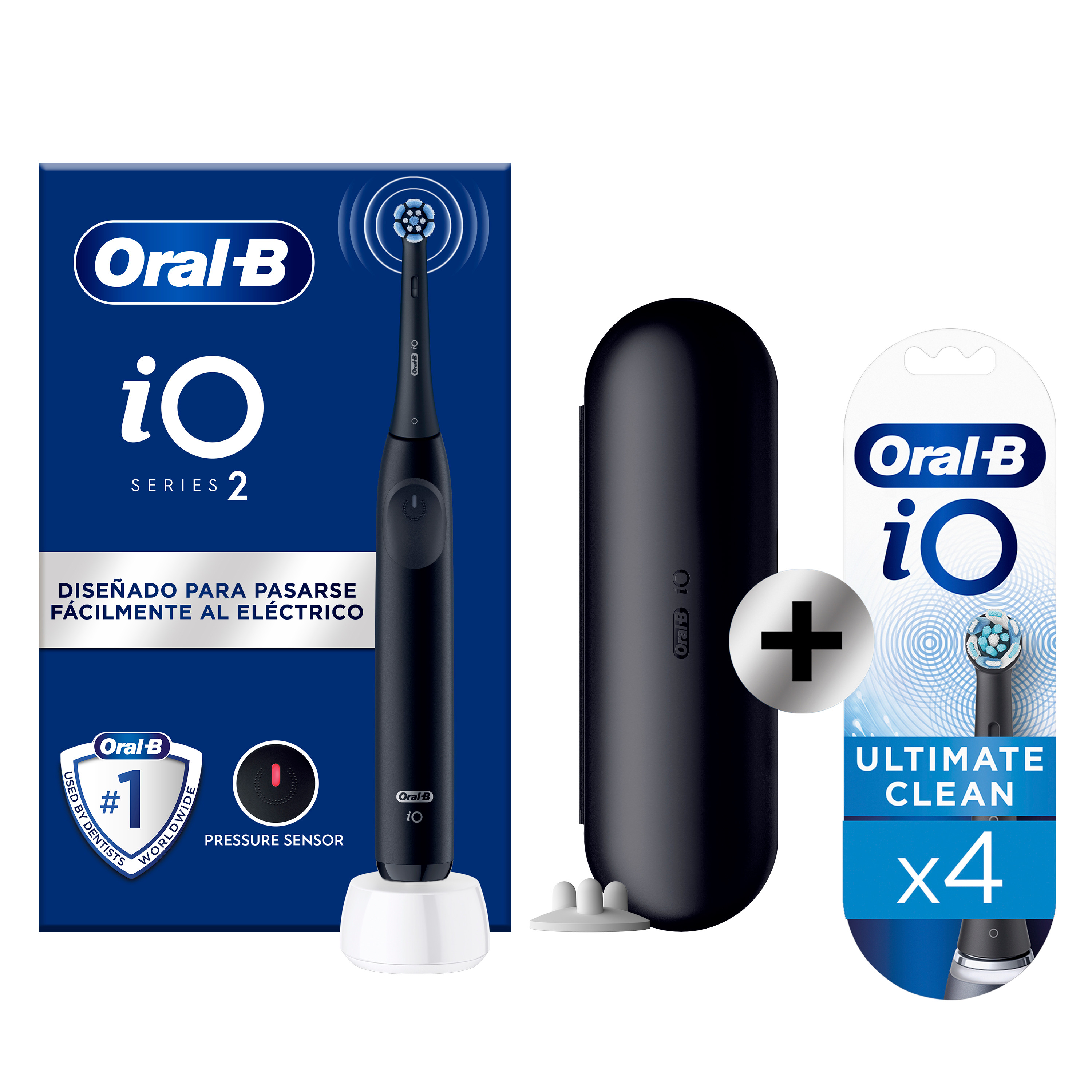 Oral-B iO 2 Cepillo Eléctrico Negro con 1+4 recambios y funda de viaje, Edición regalo
