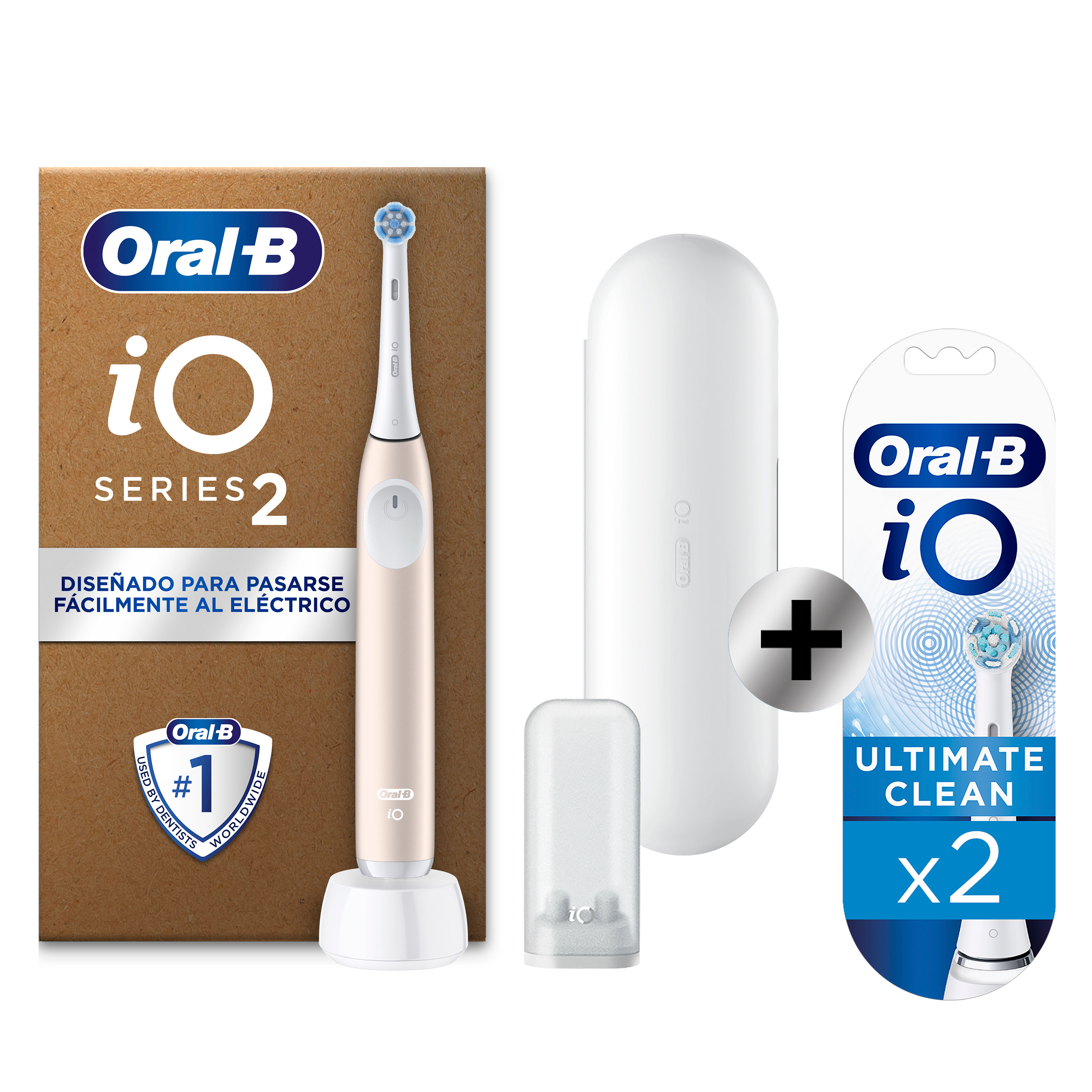 Oral-B iO 2 Pack de Cepillo Eléctrico Rosa con 1+2 recambios y funda de viaje