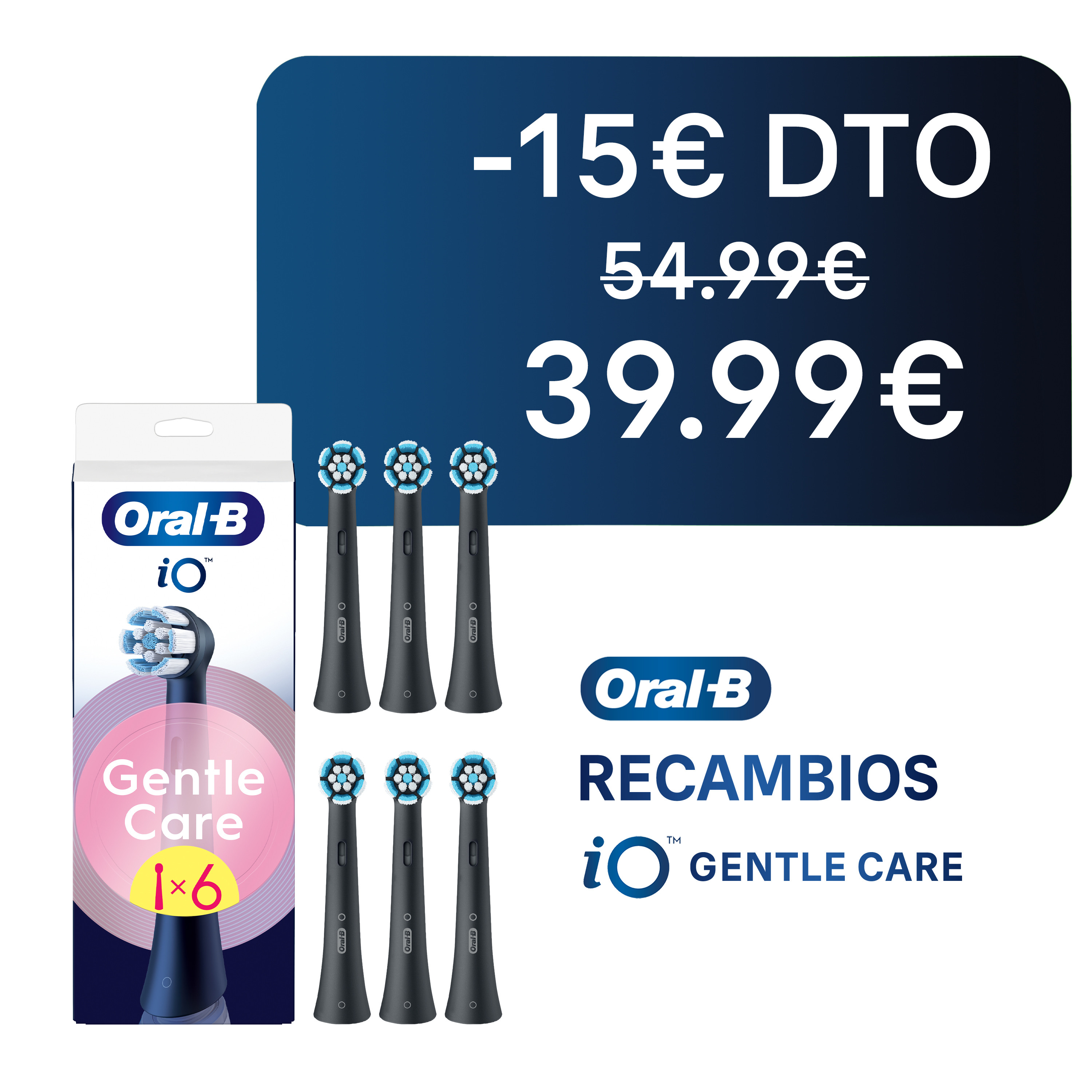 Oral-B iO Recambios Gentle Care en Negro - Pack de 6