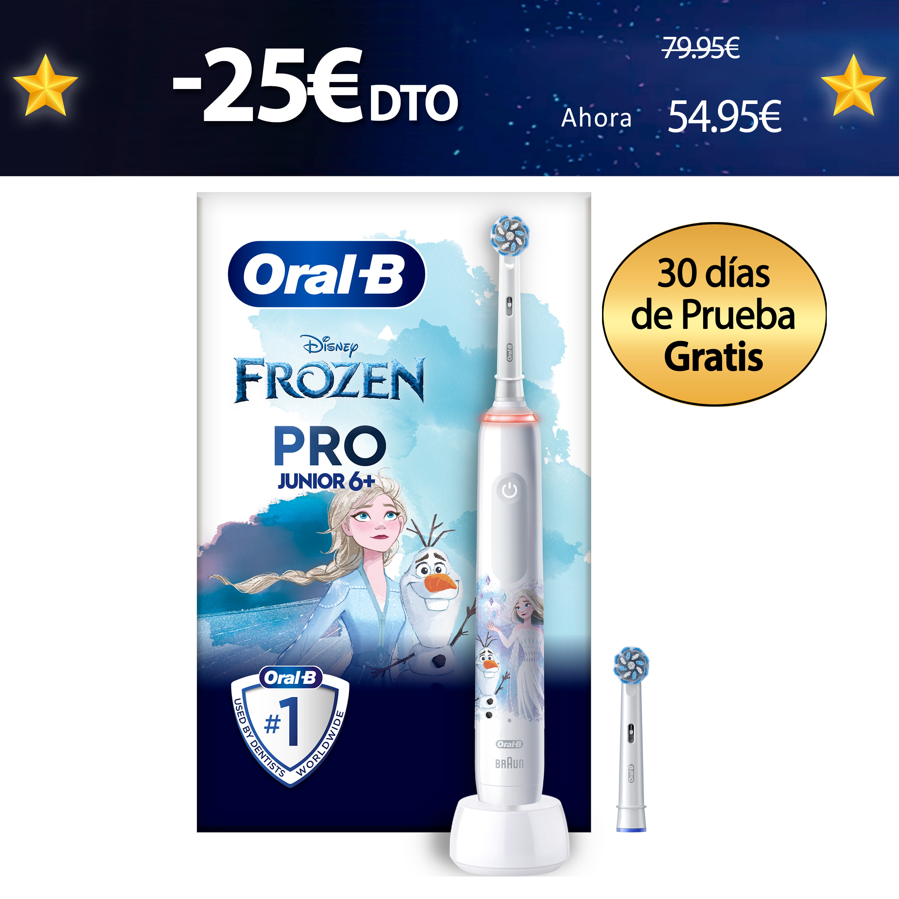 Oral-B Pro3 Junior Frozen Cepillo Eléctrico con 2 Recambios