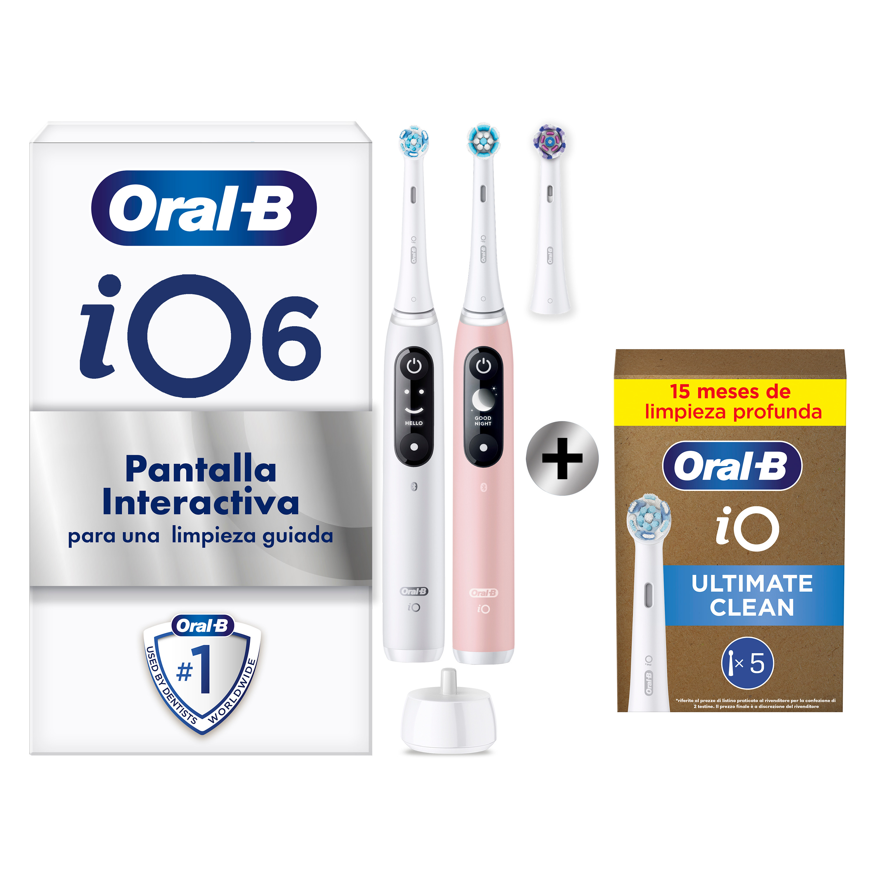Oral-B iO6 Pack Dúo de Cepillos Eléctricos Blanco y Rosa con 3+5 cabezales