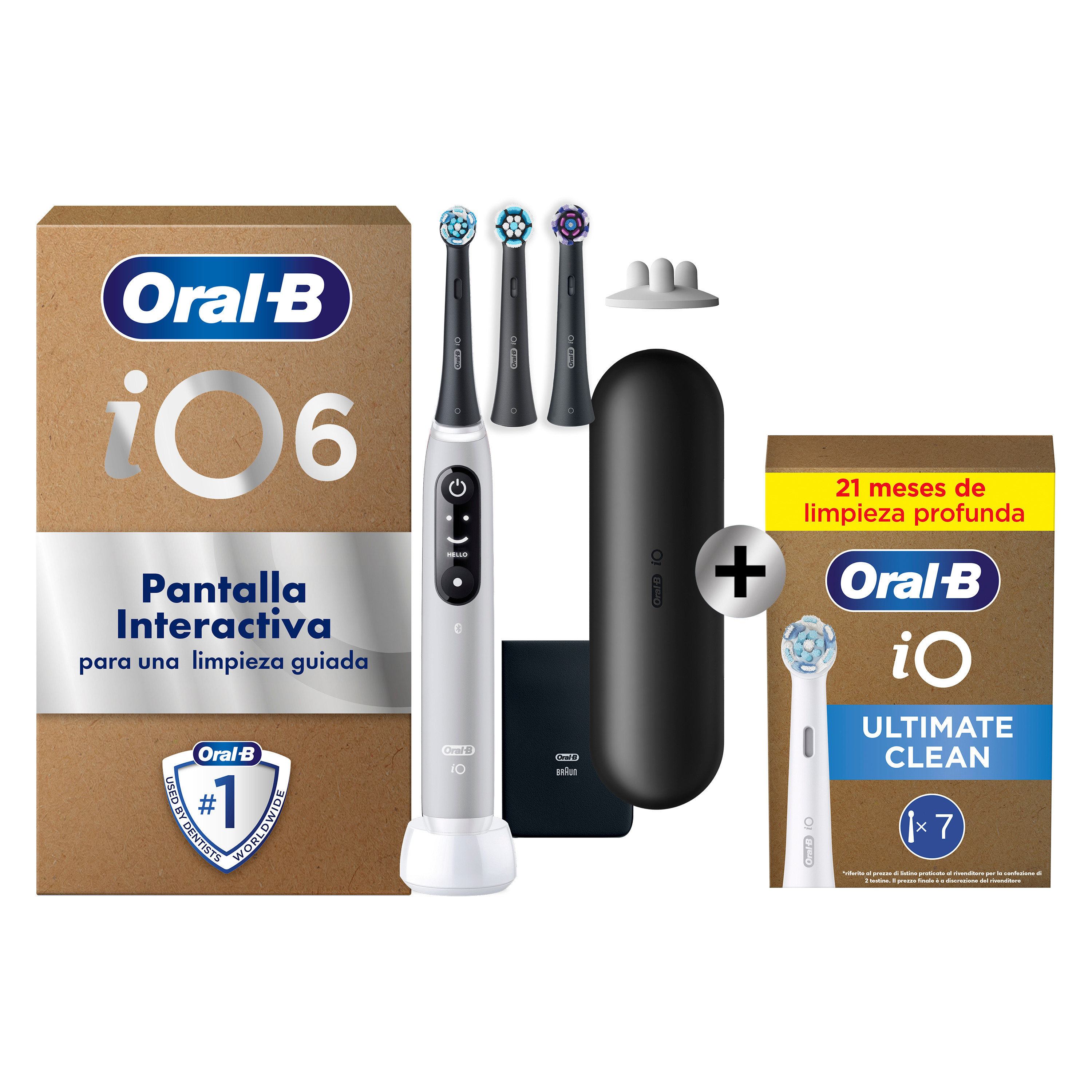 Oral-B iO 6 Pack de Cepillo Eléctrico Gris con 3+7 cabezales y estuche de viaje