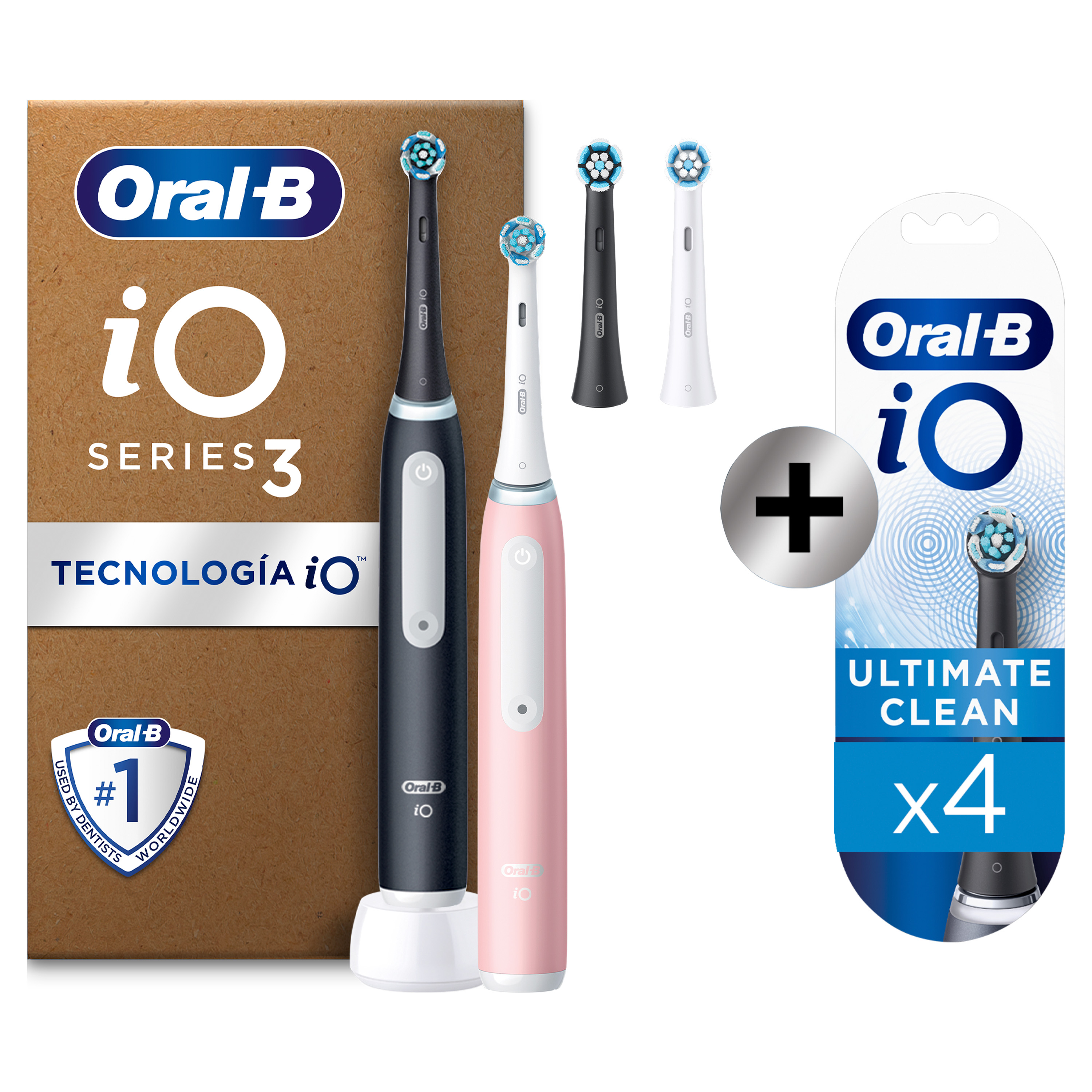 Oral-B iO 3 Pack Doble de Cepillos Eléctricos Negro y Rosa con 4+4 recambios