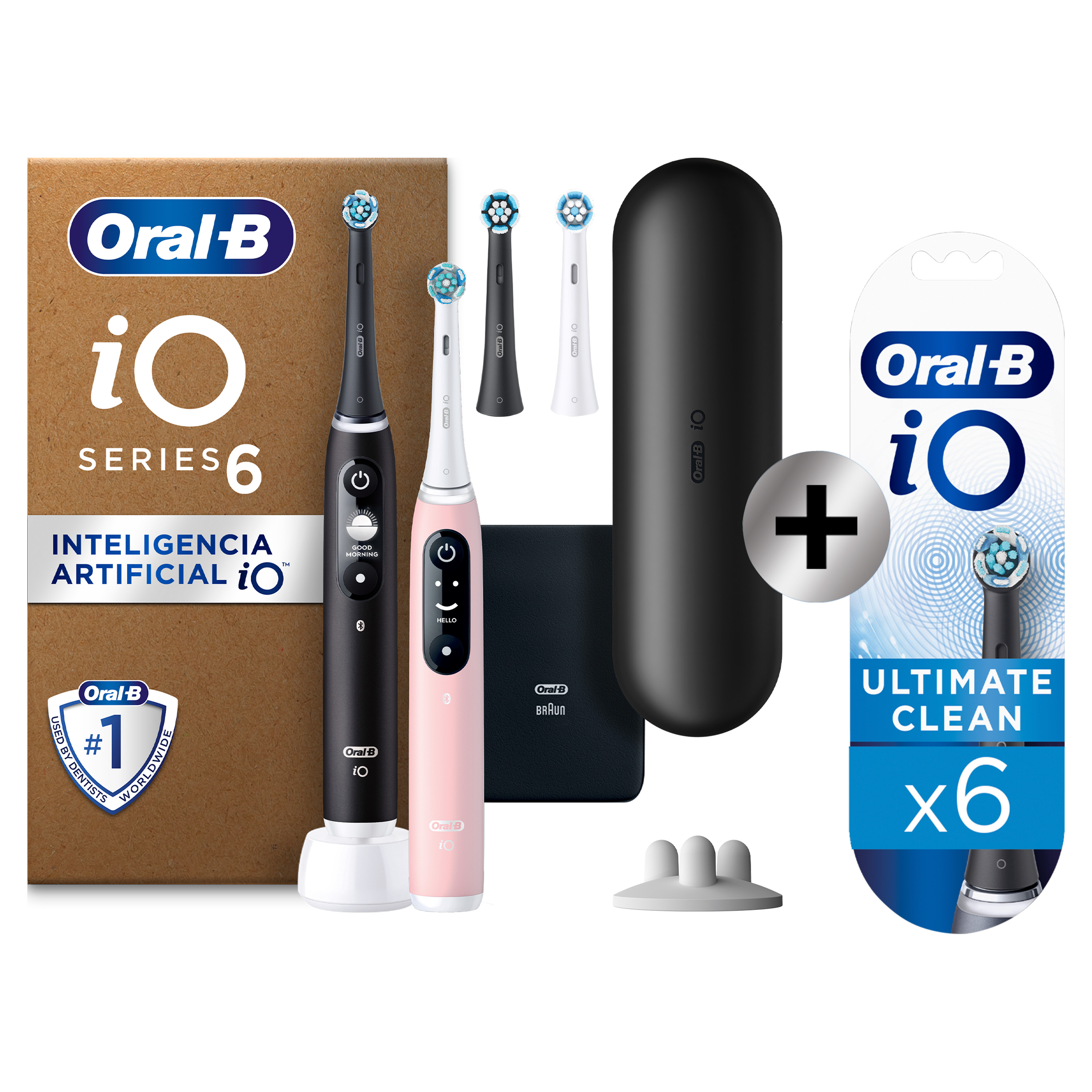 Oral-B iO 6 Pack Doble de Cepillos Eléctricos Negro y Rosa con 4+6 recambios