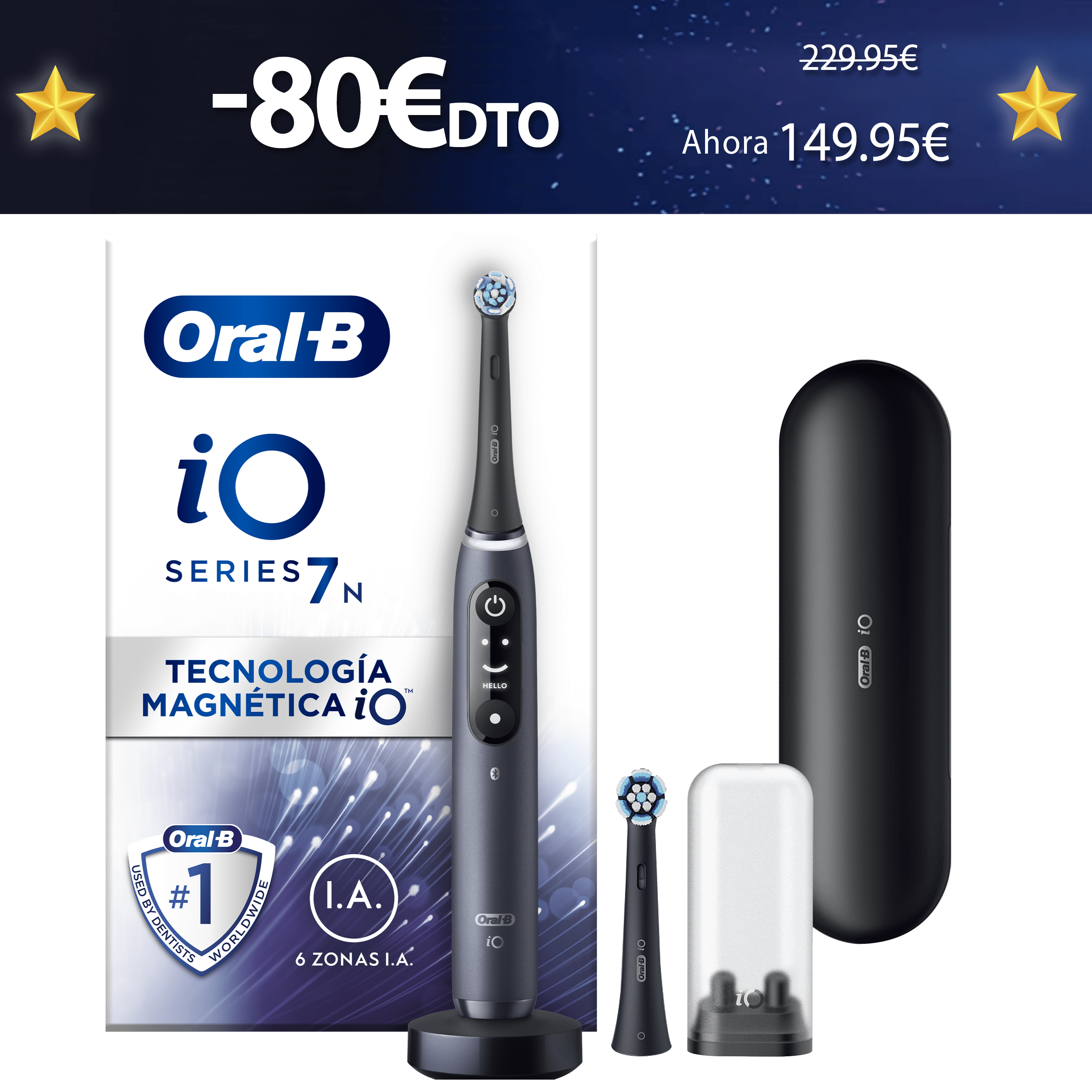 Oral-B iO 7 Cepillo Eléctrico negro con 2 Recambios