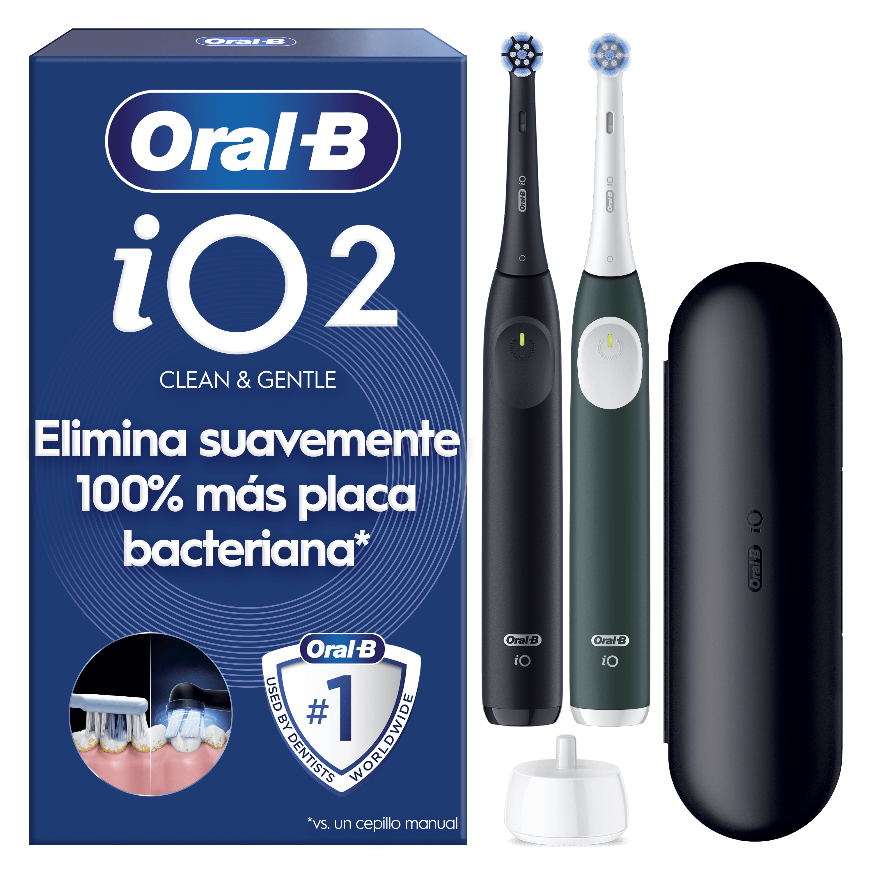 Oral-B iO 2 Pack Dúo de Cepillos Eléctricos Negro y Verde Bosque con 2 cabezales