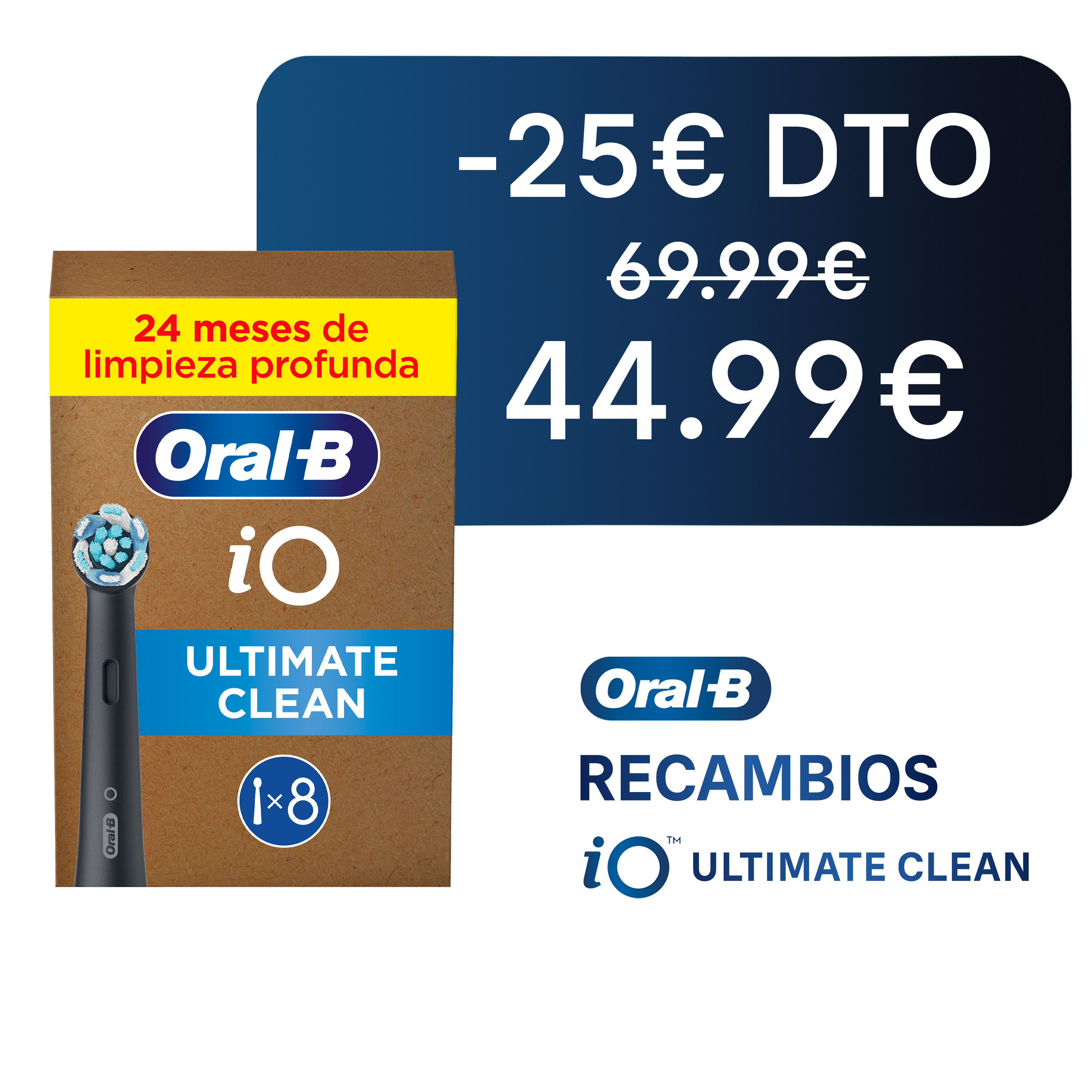 Oral-B iO Recambios Ultimate Clean en Negro  - Pack de 8