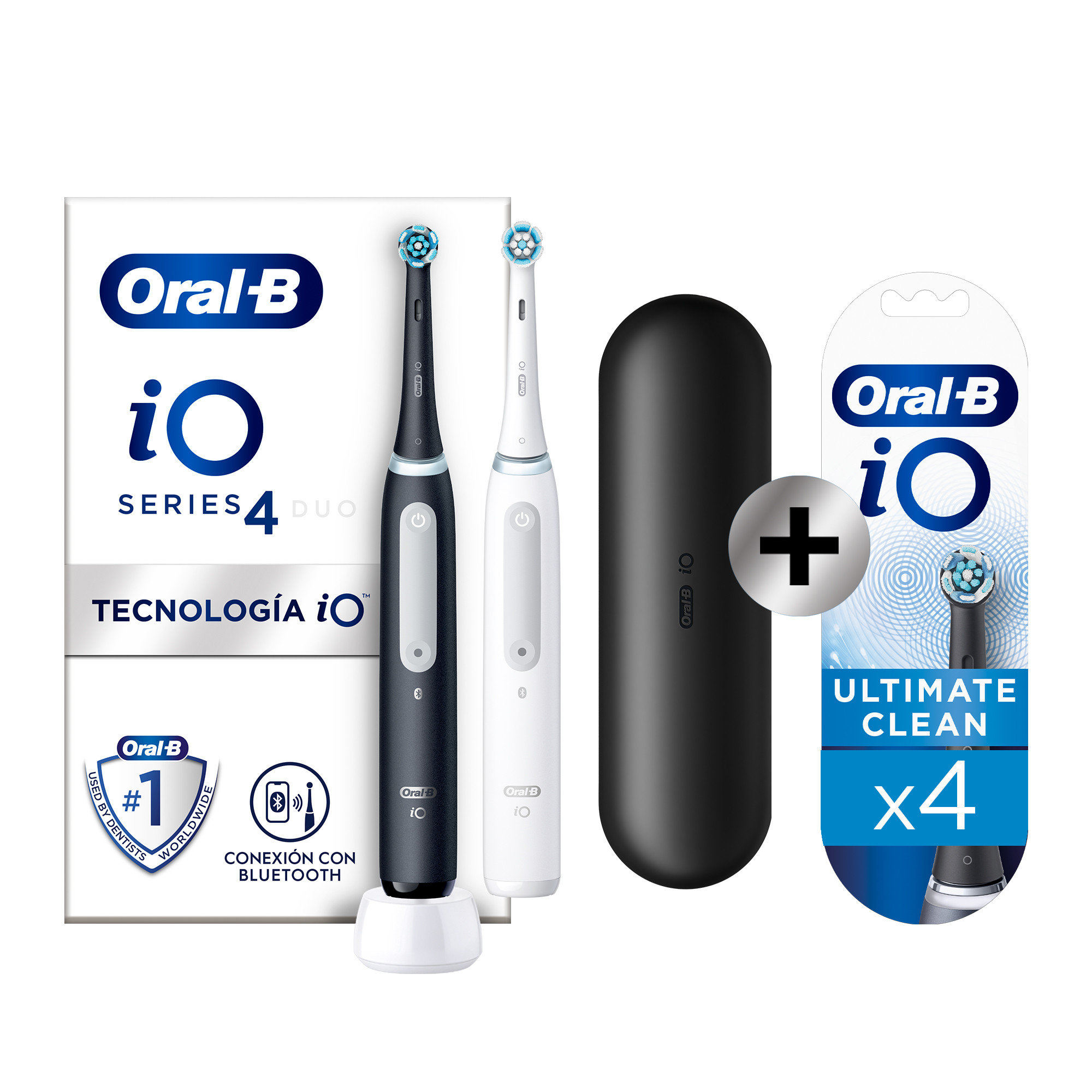 Oral-B iO 4 Pack dúo de Cepillos Eléctricos blanco y negro con 2 + 4 Recambios