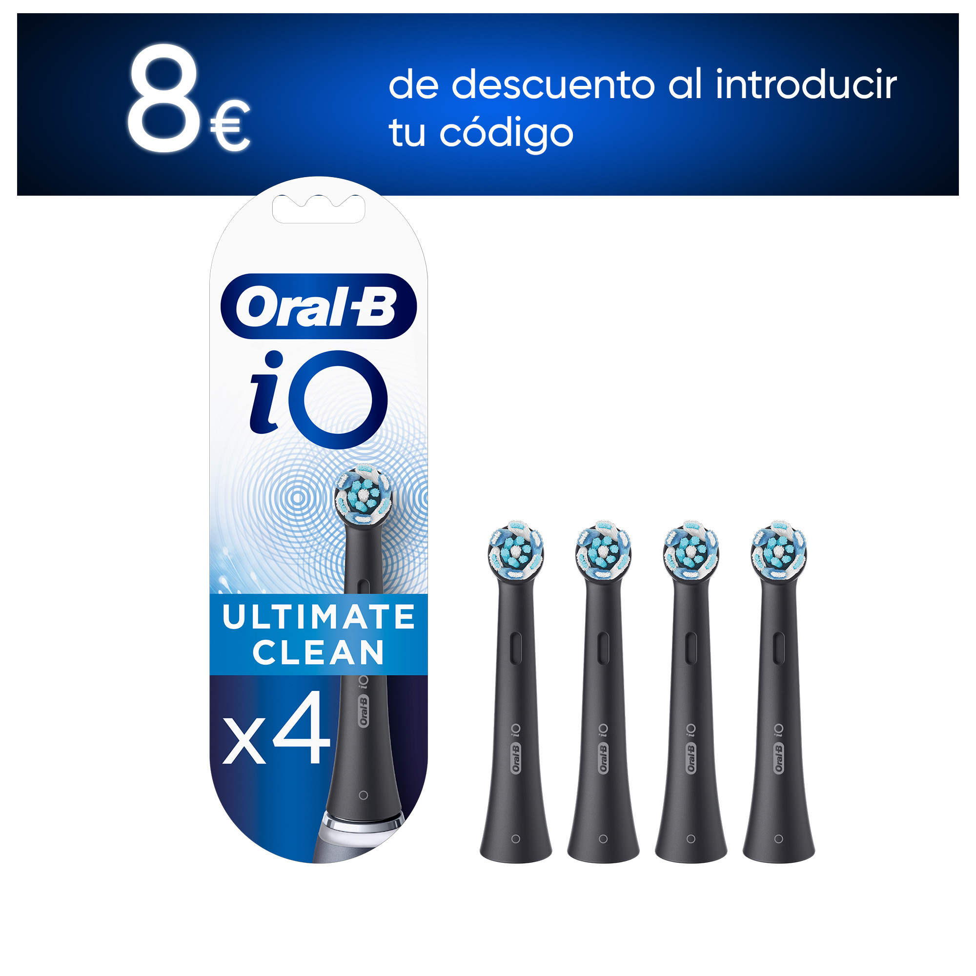 Oral-B iO Recambios Ultimate Clean en Negro - Pack de 4