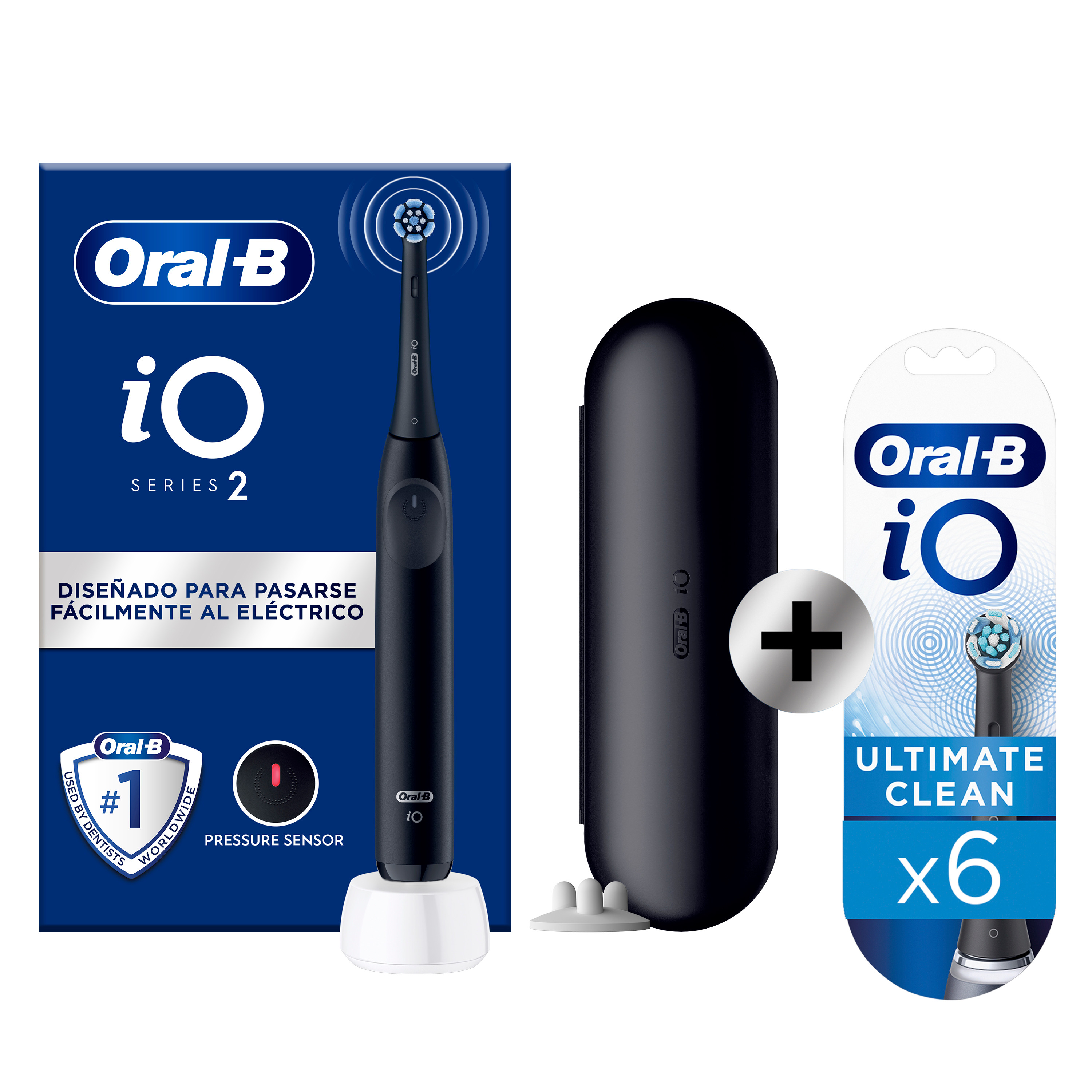 Oral-B iO 2 Cepillo Eléctrico Negro con 1+6 recambios y funda de viaje, Edición regalo