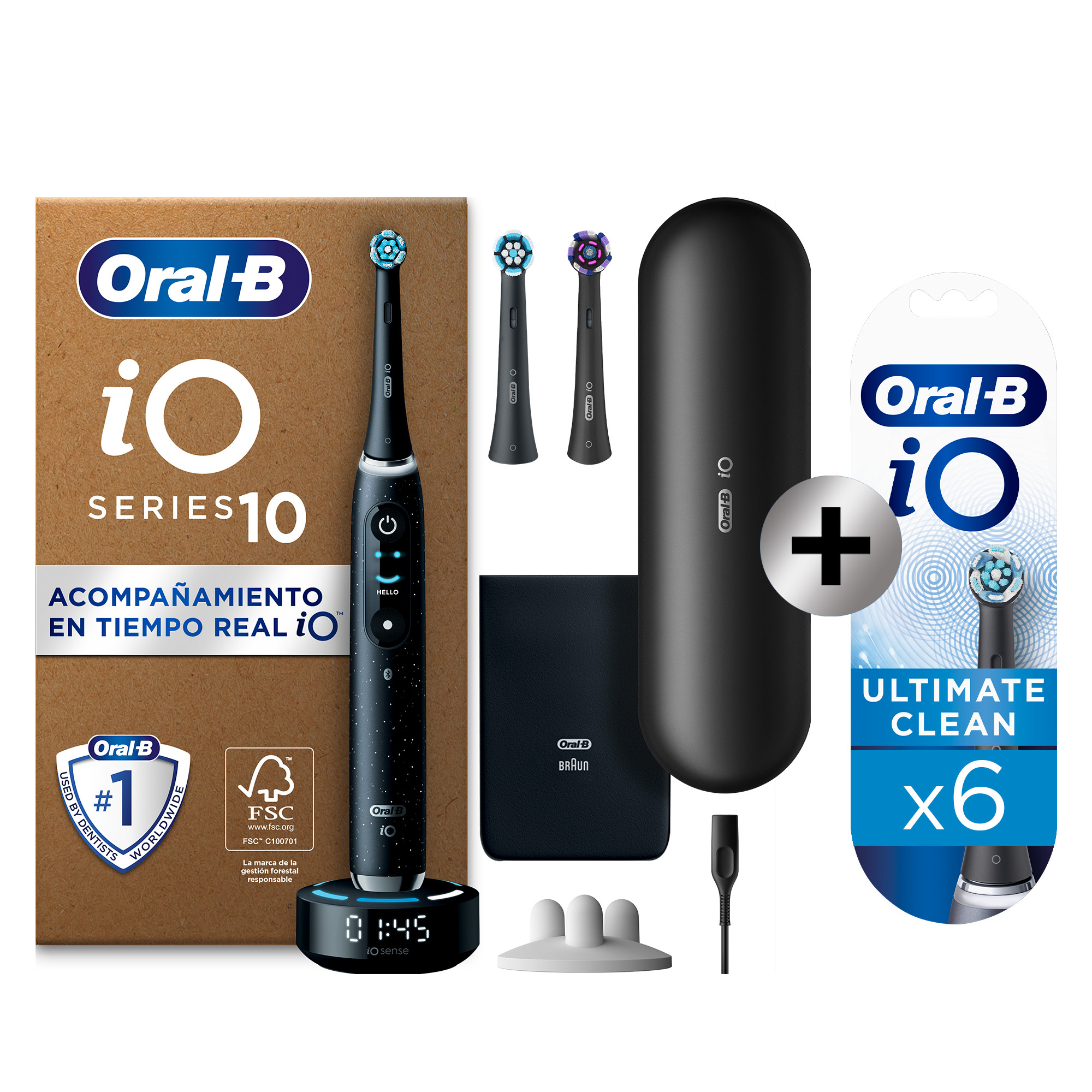 Oral-B iO 10 Pack de Cepillo Eléctricos Negros con 3 + 6 Recambios