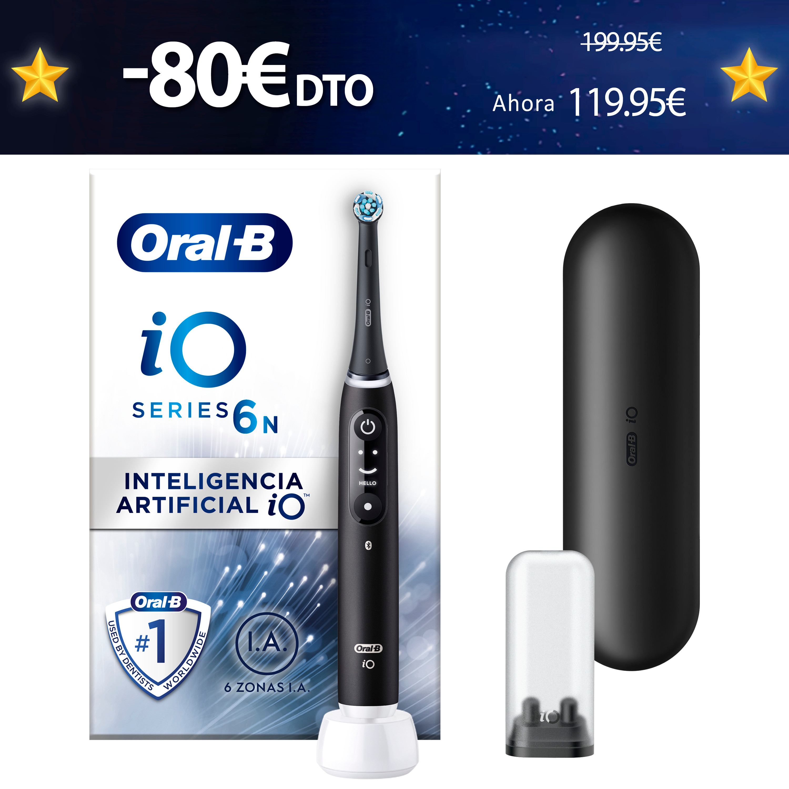 Oral-B iO 6 Cepillo Eléctrico negro con 2 Recambios