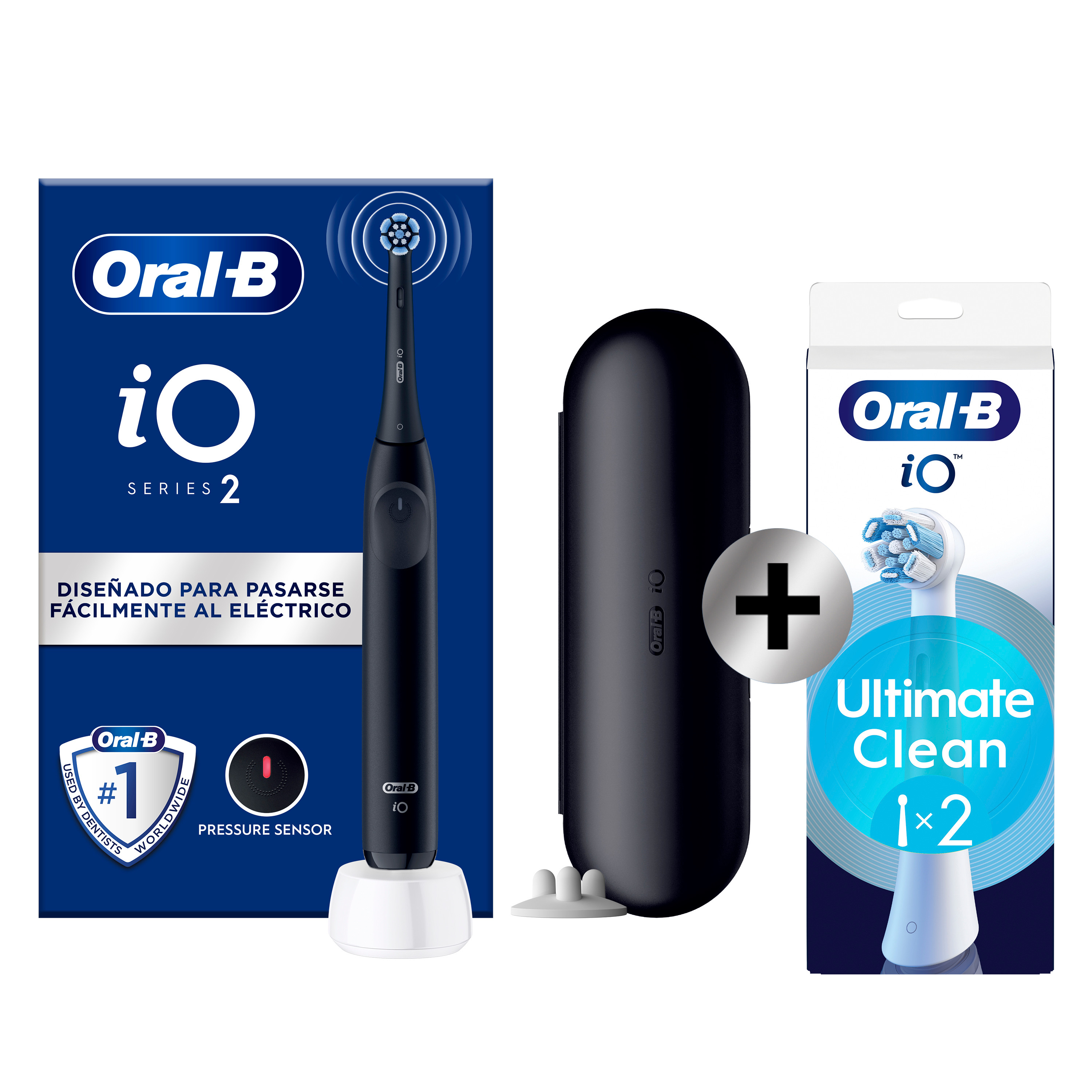 Oral-B iO 2 Cepillo Eléctrico Negro con 1+2 recambios y funda de viaje, Edición regalo