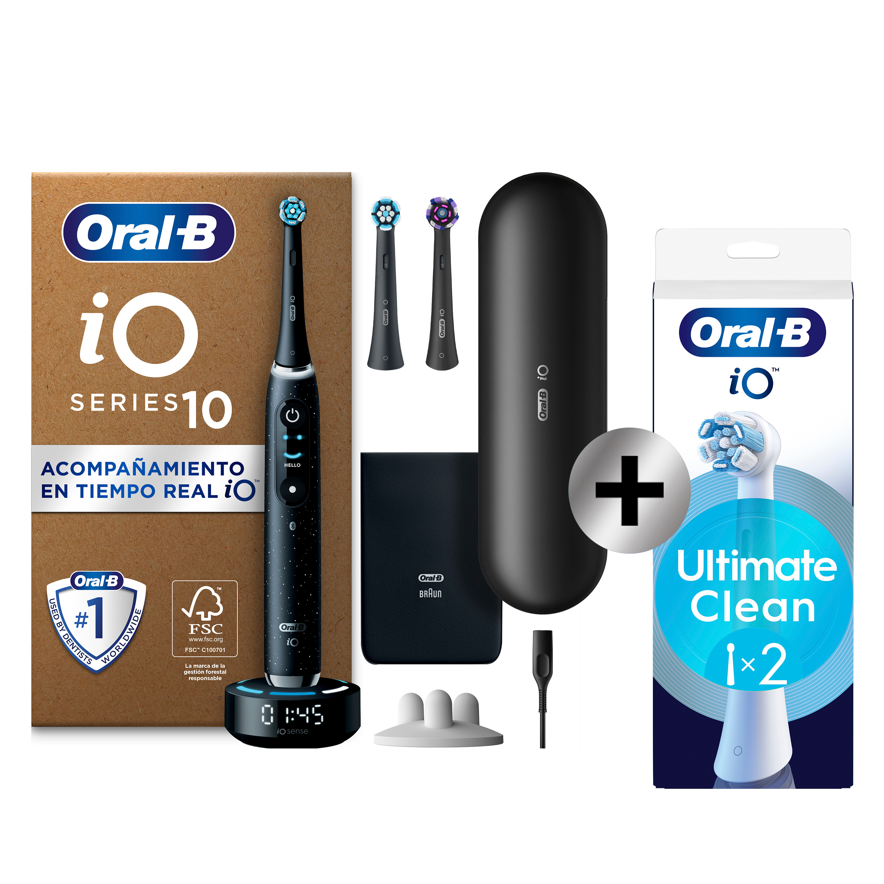 Oral-B iO 10 Pack de Cepillo Eléctricos Negro con 3 + 2 Recambios