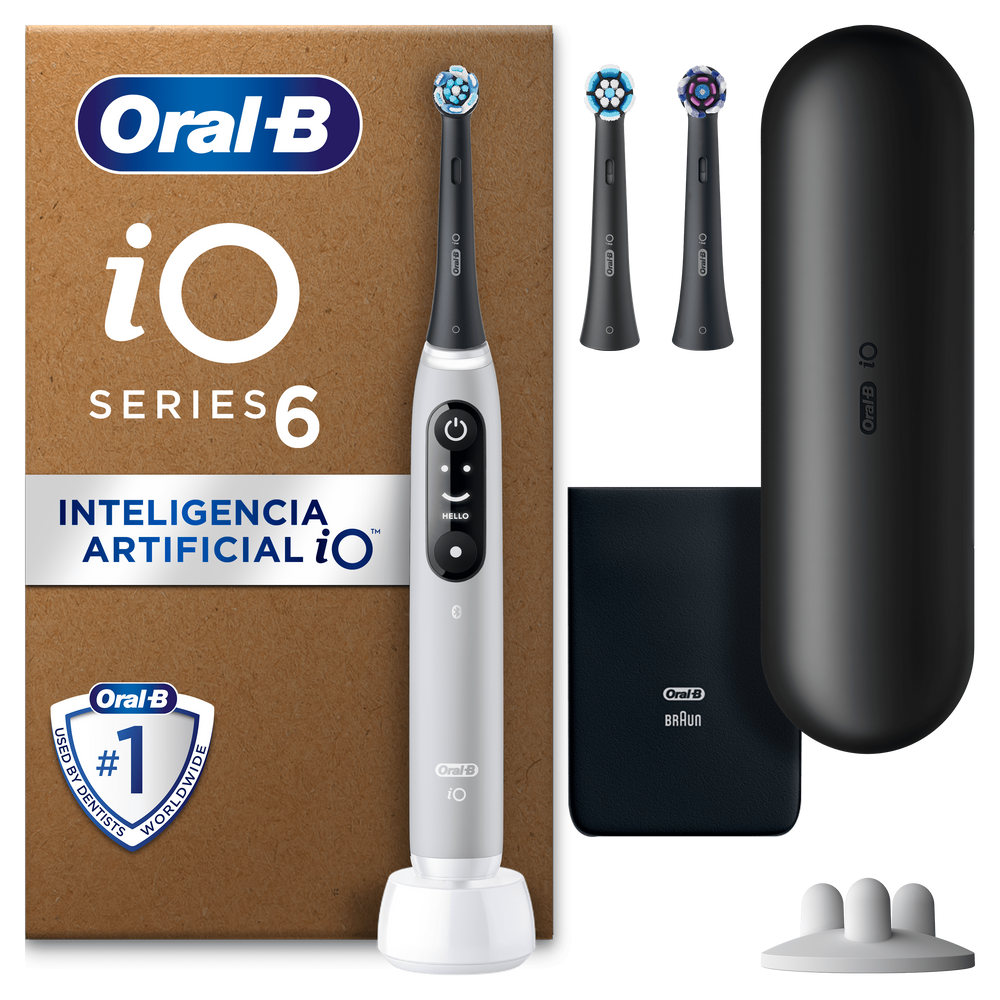 Oral-B iO 6 Pack de Cepillo Eléctrico Gris con 3 Recambios y estuche de viaje