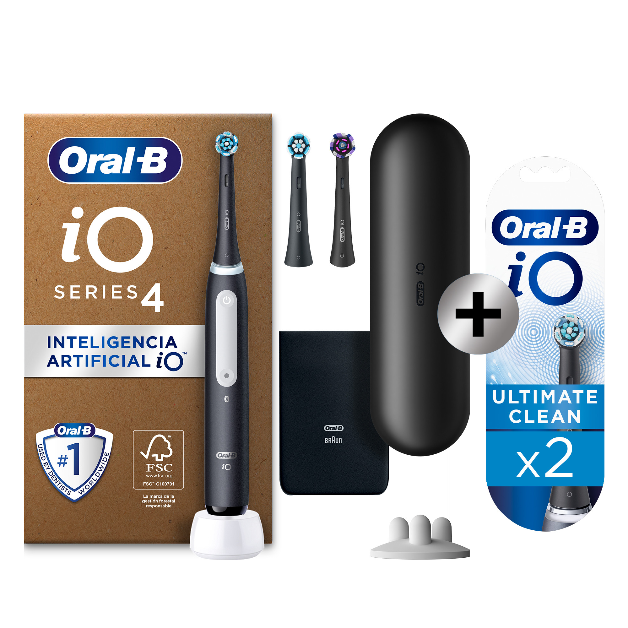 Oral-B iO 4 Pack de Cepillo Eléctrico Negro Mate con 3 + 2 Recambios