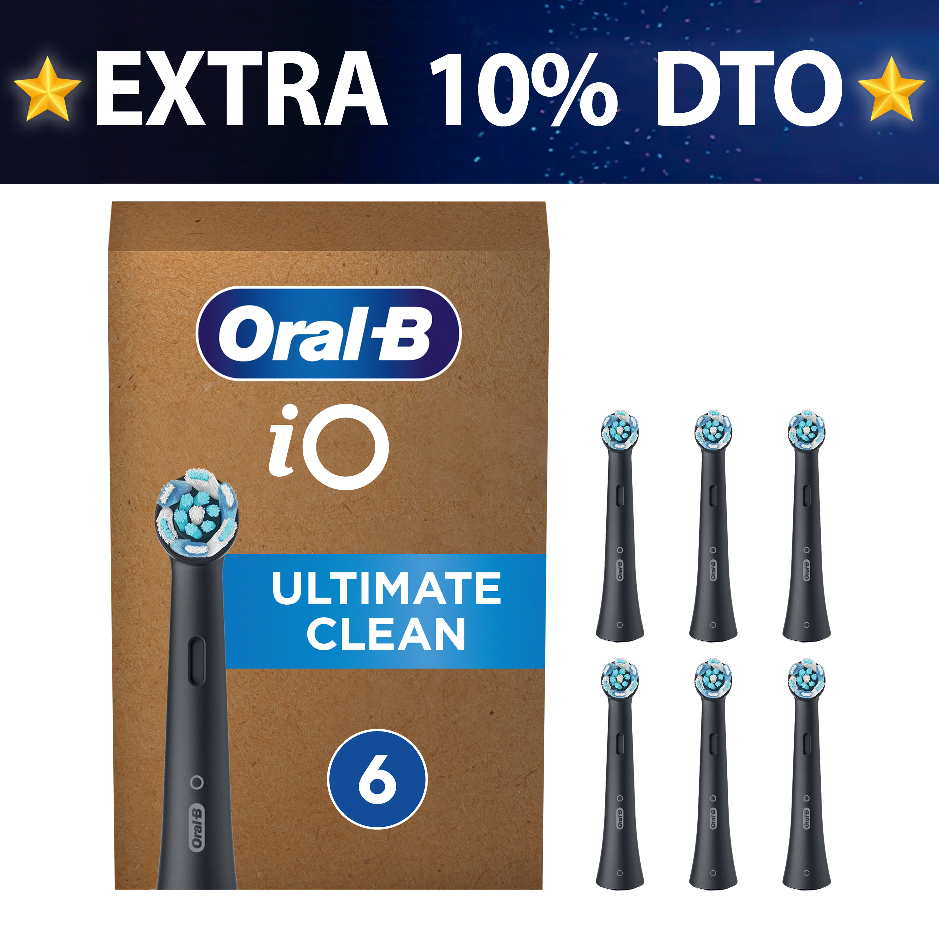 Oral-B iO Recambios Ultimate Clean en Negro - Pack de 6