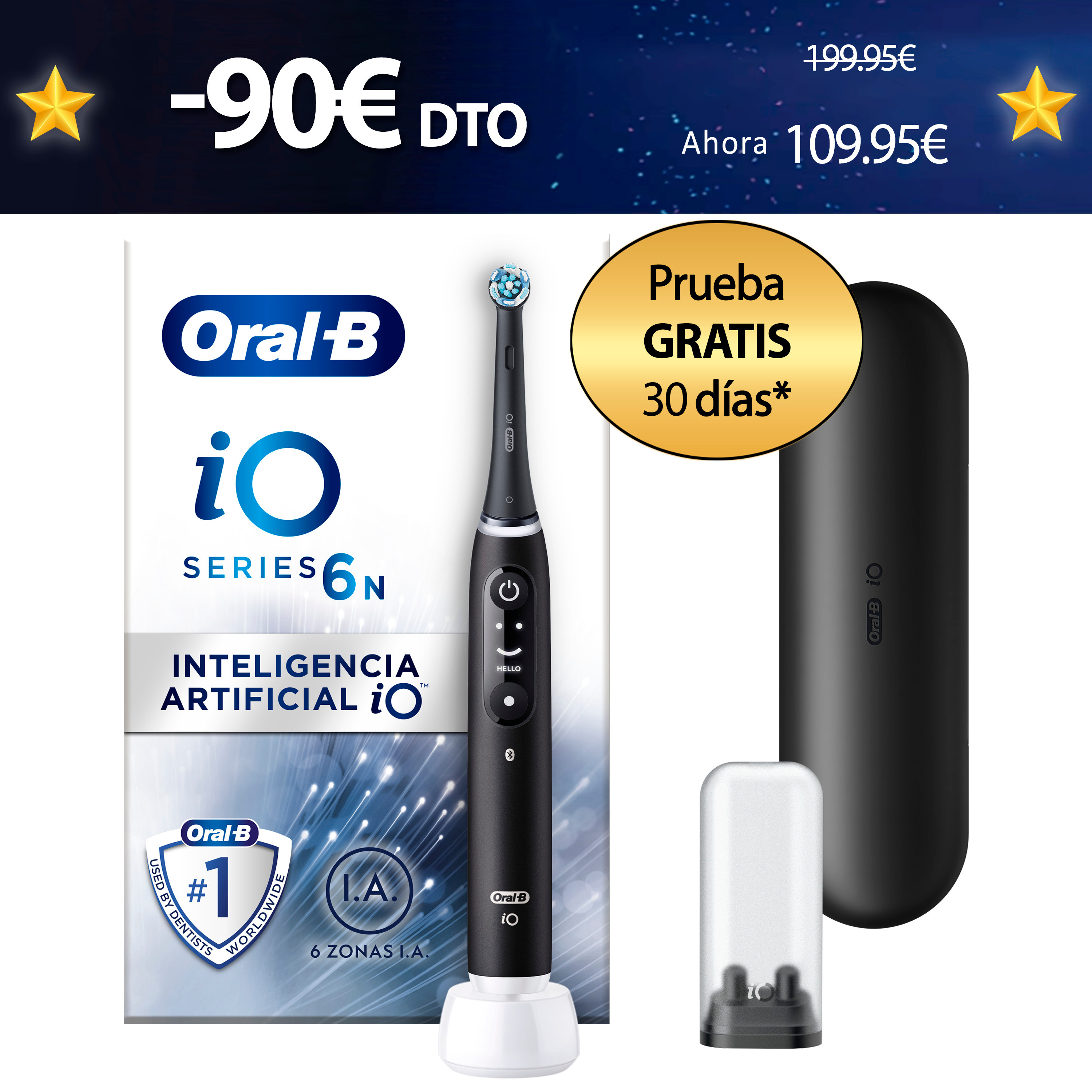 Oral-B iO 6 Cepillo Eléctrico negro con 2 Recambios