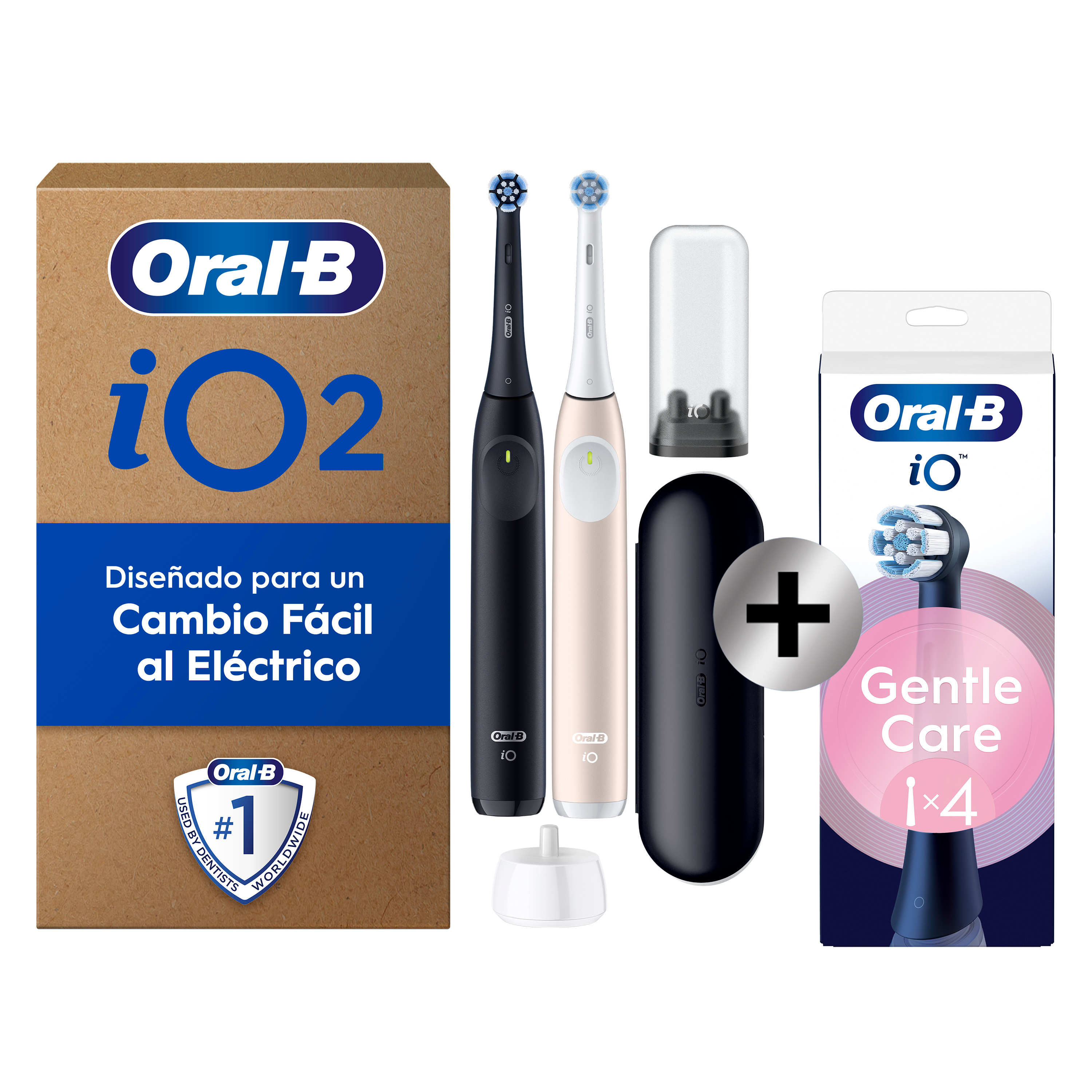Oral-B iO 2 Pack Doble de Cepillos Eléctricos Negro y Rosa con 2+4 cabezales y estuche de viaje