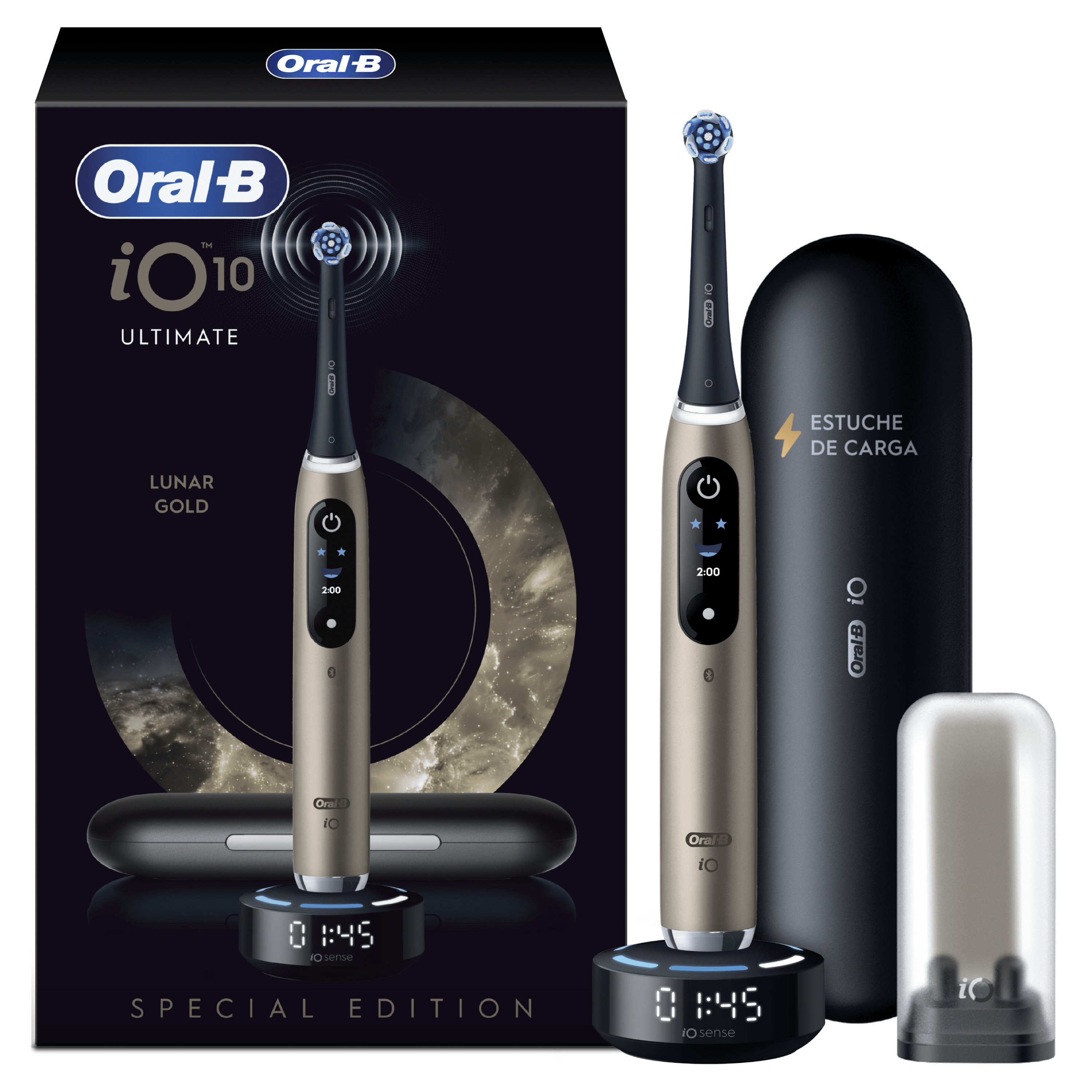 Oral-B Cepillo Eléctrico Oral-B iO10 Lunar Gold, 1 Cabezal, 1 Estuche de Carga para Viaje, 1 Soporte para Recambio