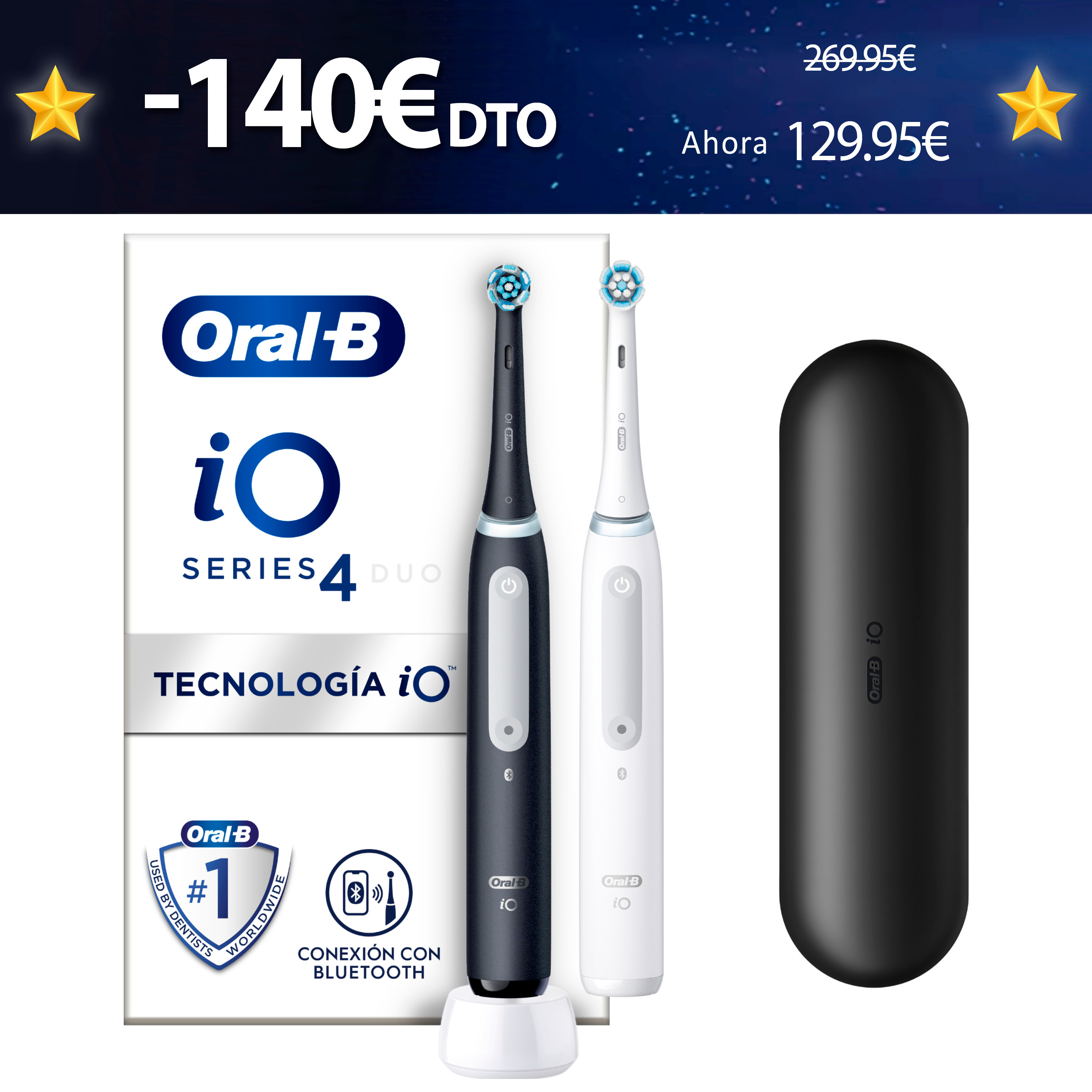 Oral-B iO 4 Pack dúo de Cepillos Eléctricos blanco y negro con 2 Recambios