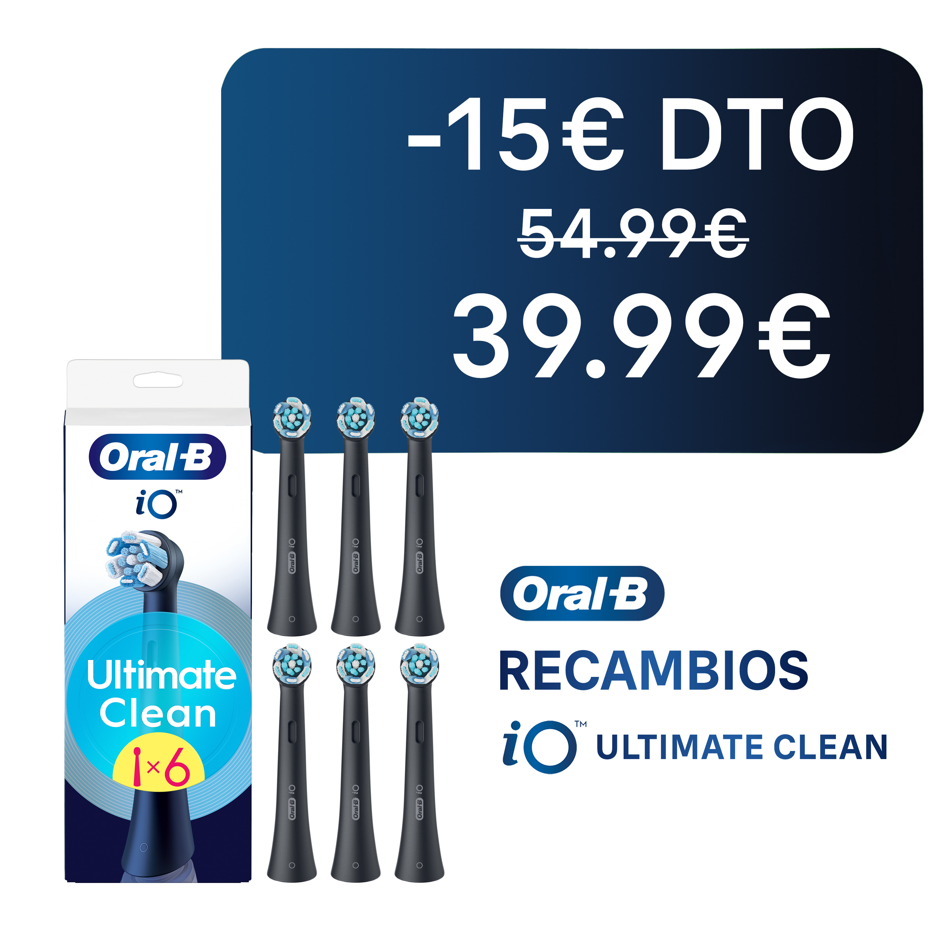Oral-B iO Recambios Ultimate Clean en Negro - Pack de 6