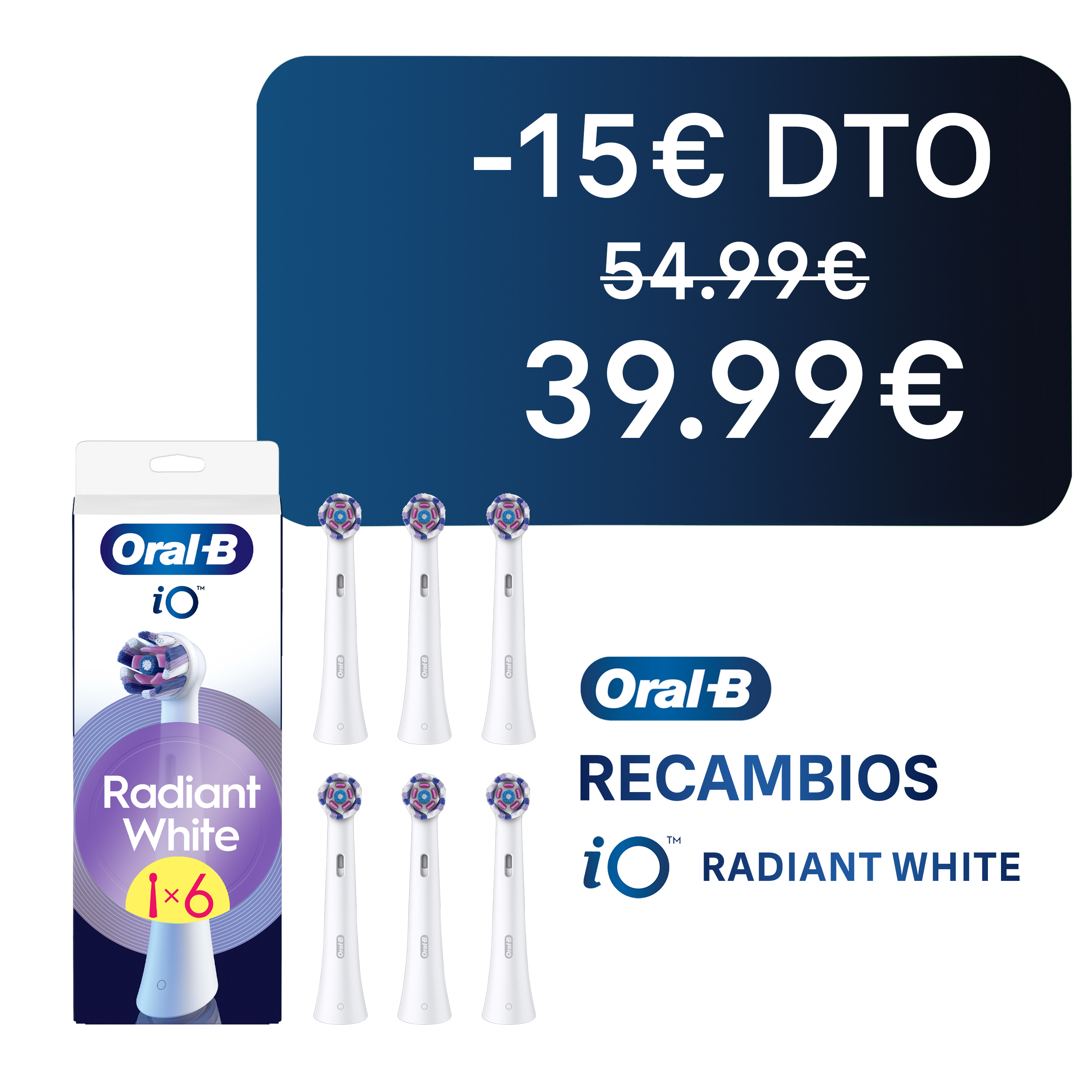 Oral-B iO Recambios Radiant White en Blanco - Pack de 6