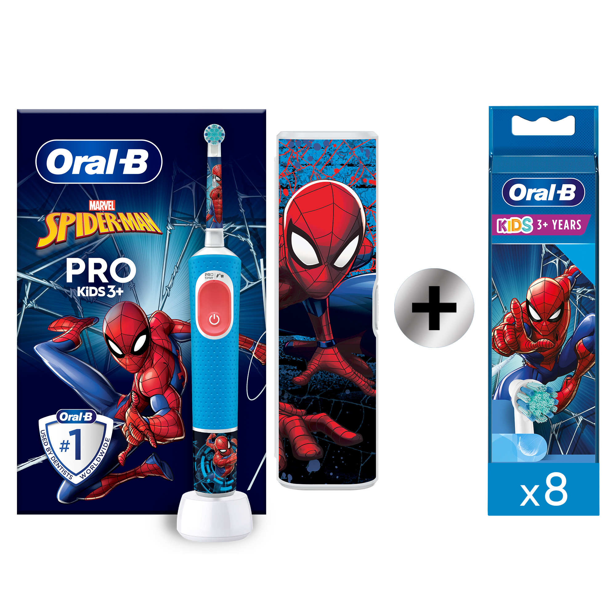 Oral-B Pro Kids Spiderman Cepillo Eléctrico con 1 + 8 Recambios