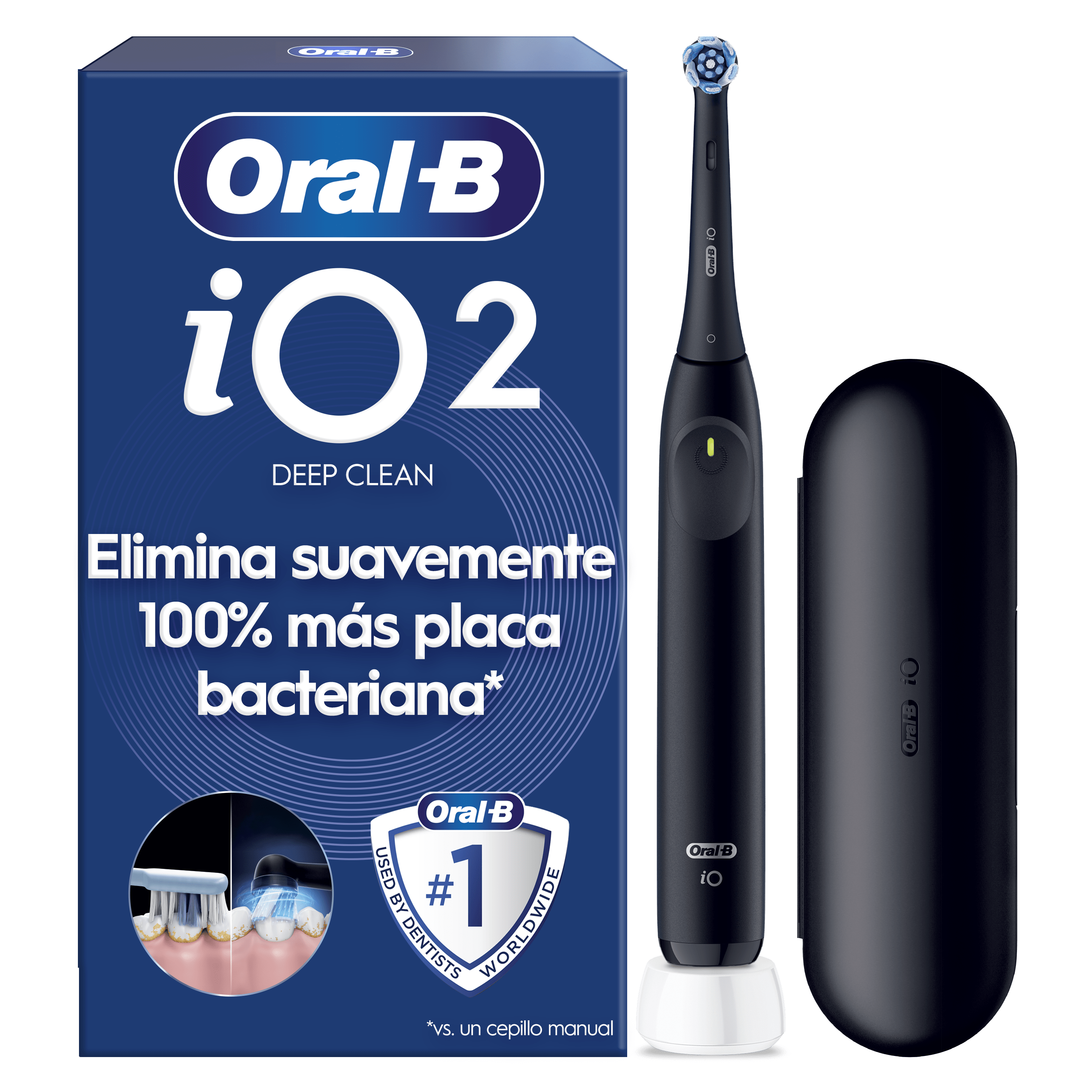 Oral-B iO 2 Cepillo Eléctrico Negro con 1 cabezal y estuche de viaje