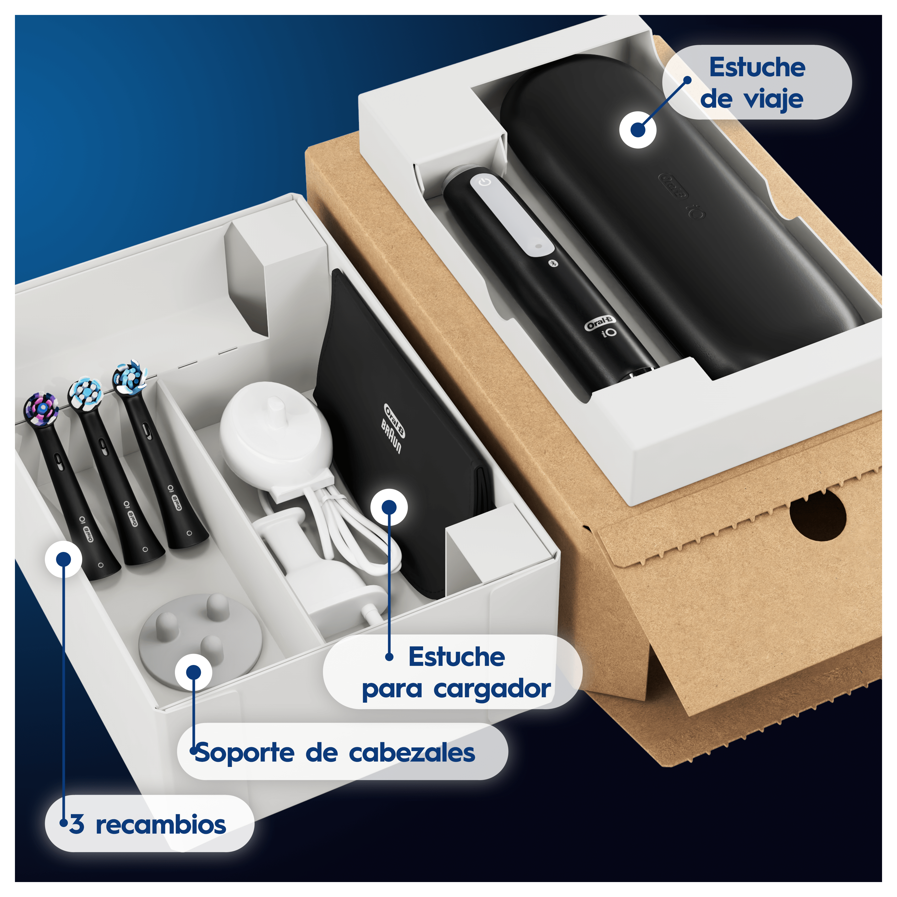 Oral-B iO 4 Pack de Cepillo Eléctrico Negro Mate con 3 Recambios