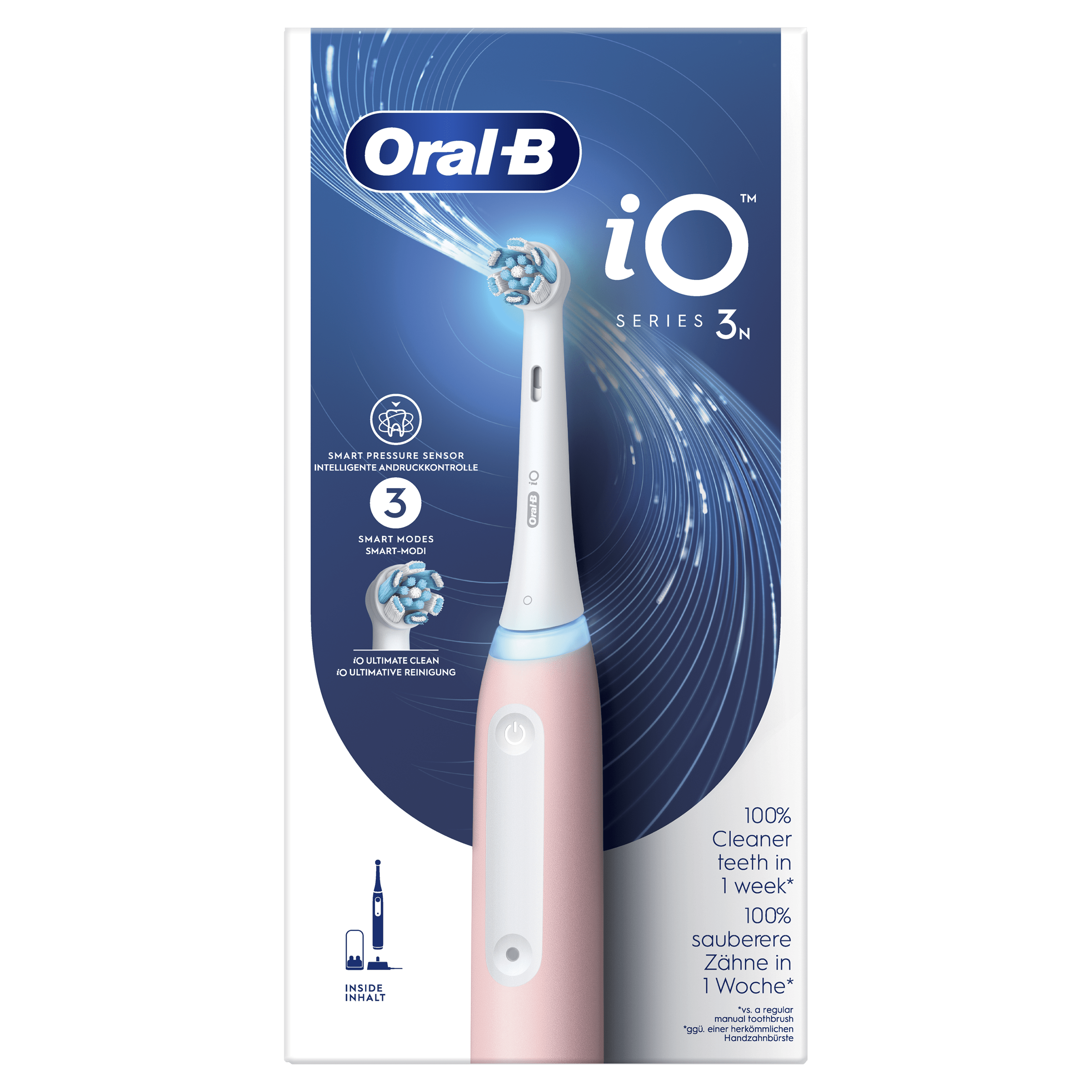Oral-B iO 3 Cepillo de Dientes Eléctrico Rosa, con 1 Cabezal, Diseñado por Braun