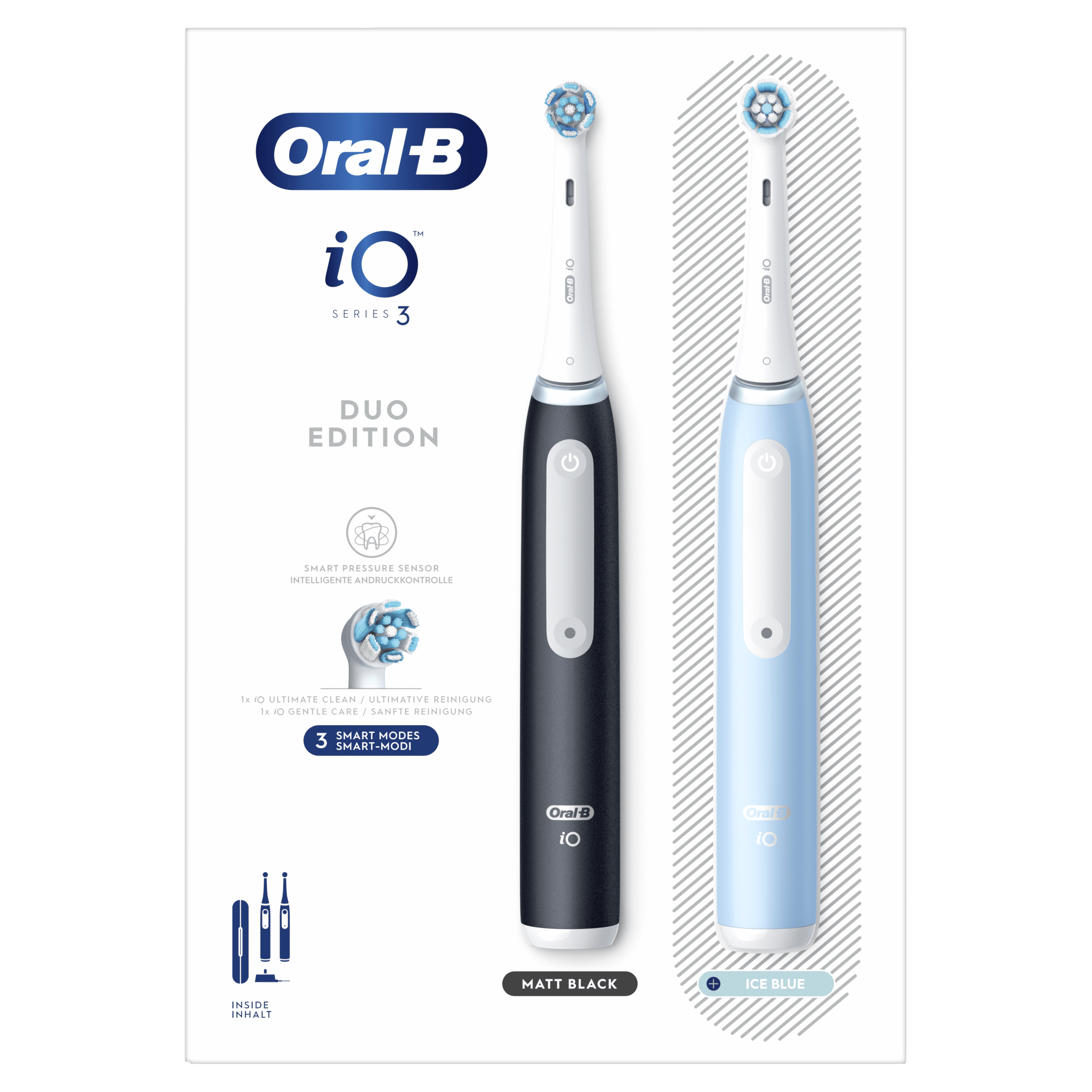Oral-B iO 3 Pack Dúo de Cepillos Eléctricos Negro y Azul con 2 cabezales y estuche de viaje