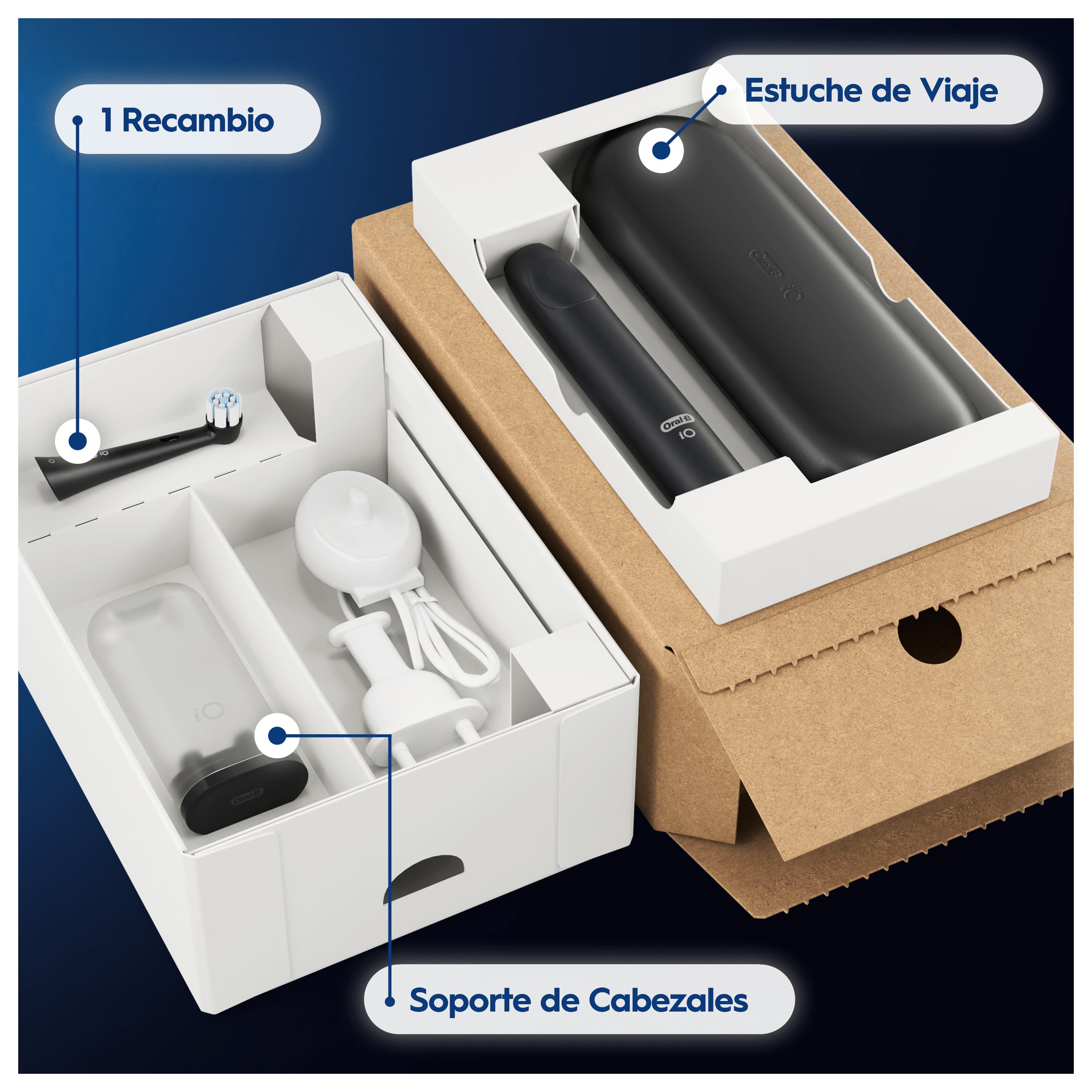Oral-B iO 2 Pack de Cepillo Eléctrico Negro con 1 cabezal y estuche de viaje