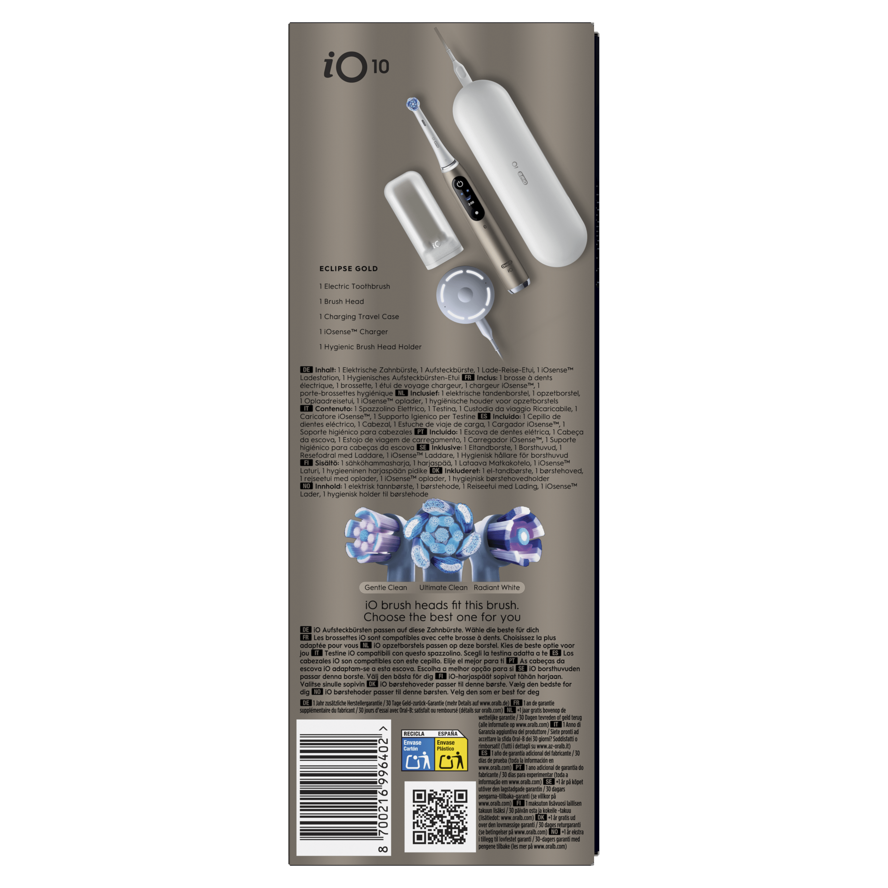 Oral-B iO 10 Gold Cepillo Eléctrico Edición Especial con 1+7 cabezales