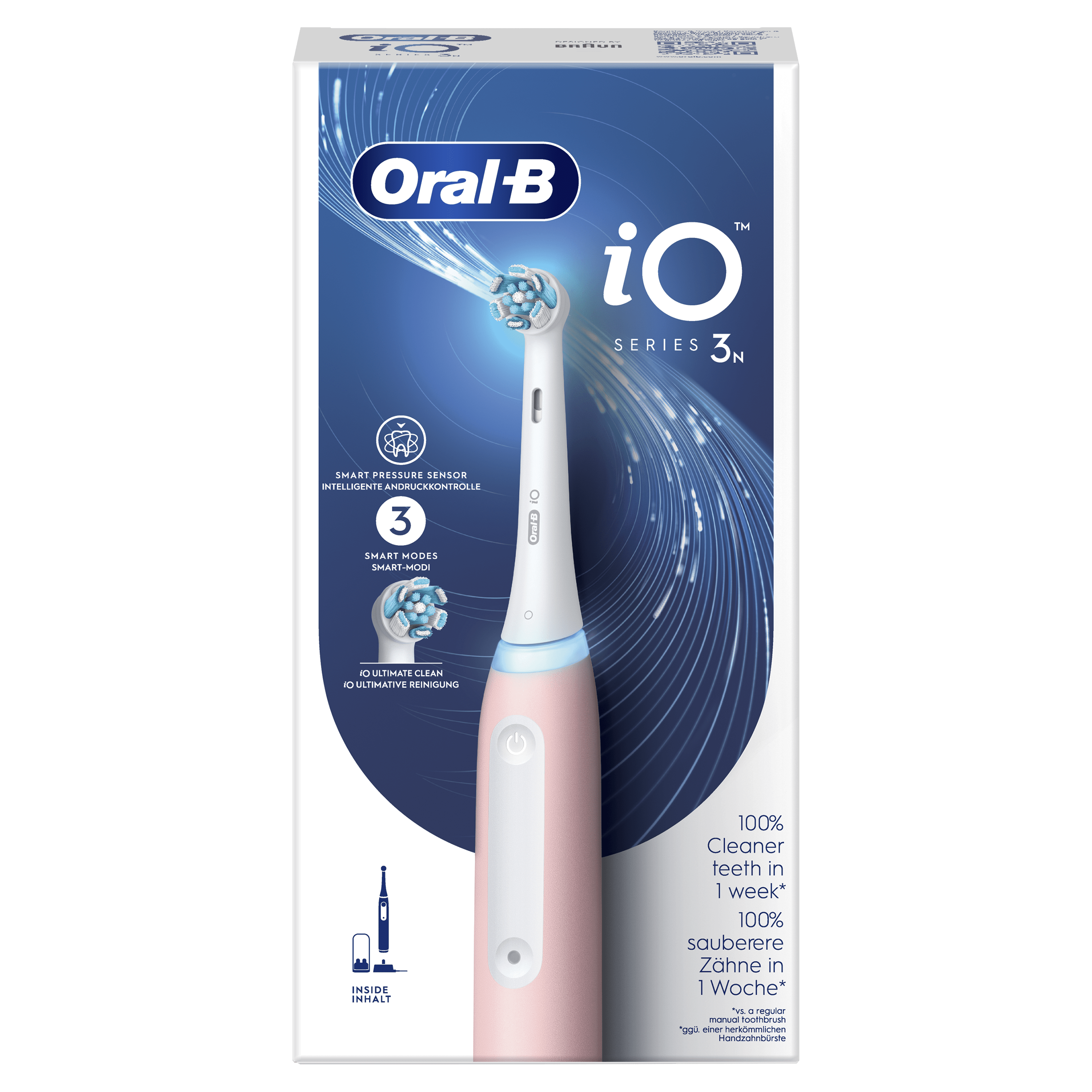 Oral-B iO 3 Cepillo de Dientes Eléctrico Rosa, con 1 Cabezal, Diseñado por Braun