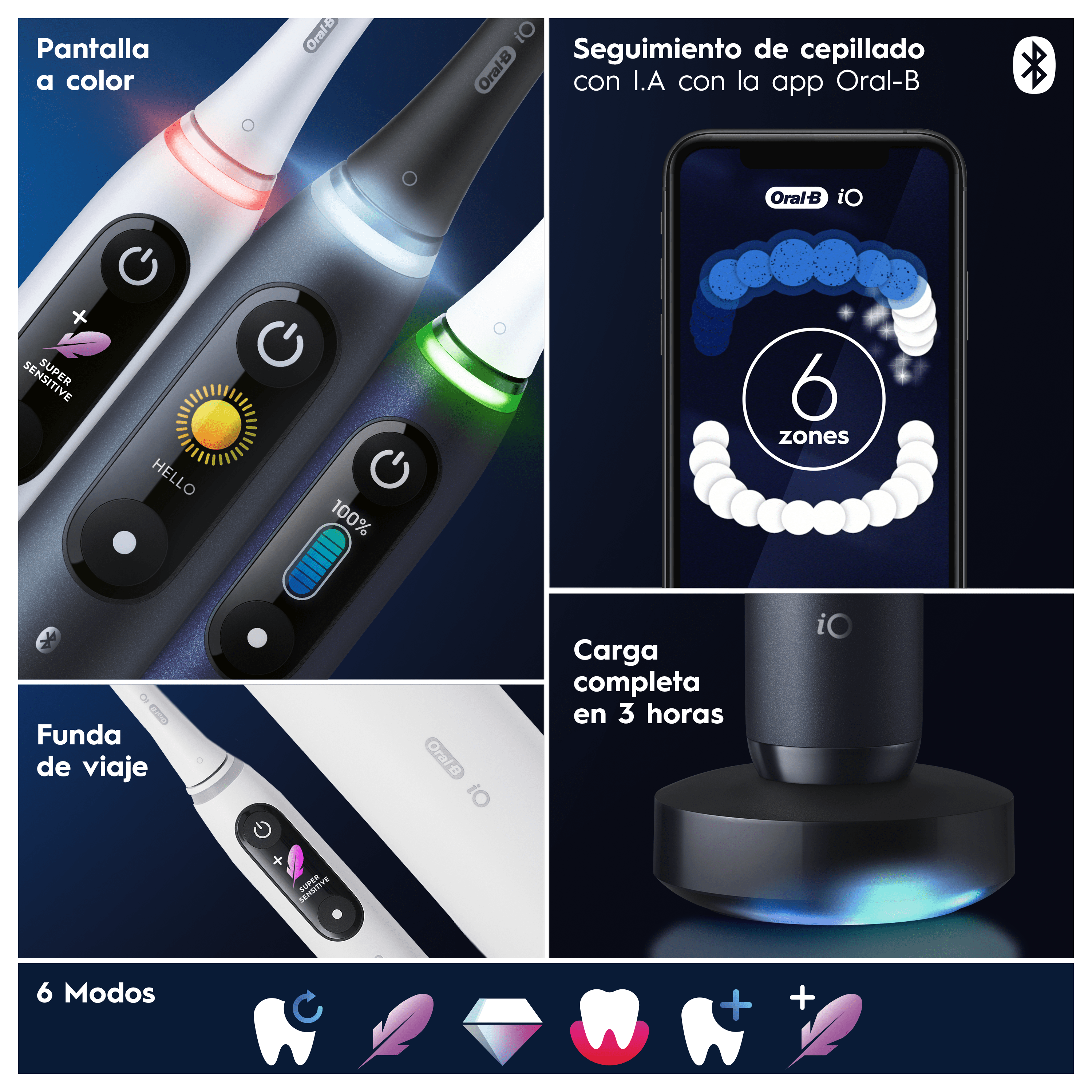 Oral-B iO 8 Pack Doble de Cepillos Eléctricos Negro y Violeta con 4 Recambios