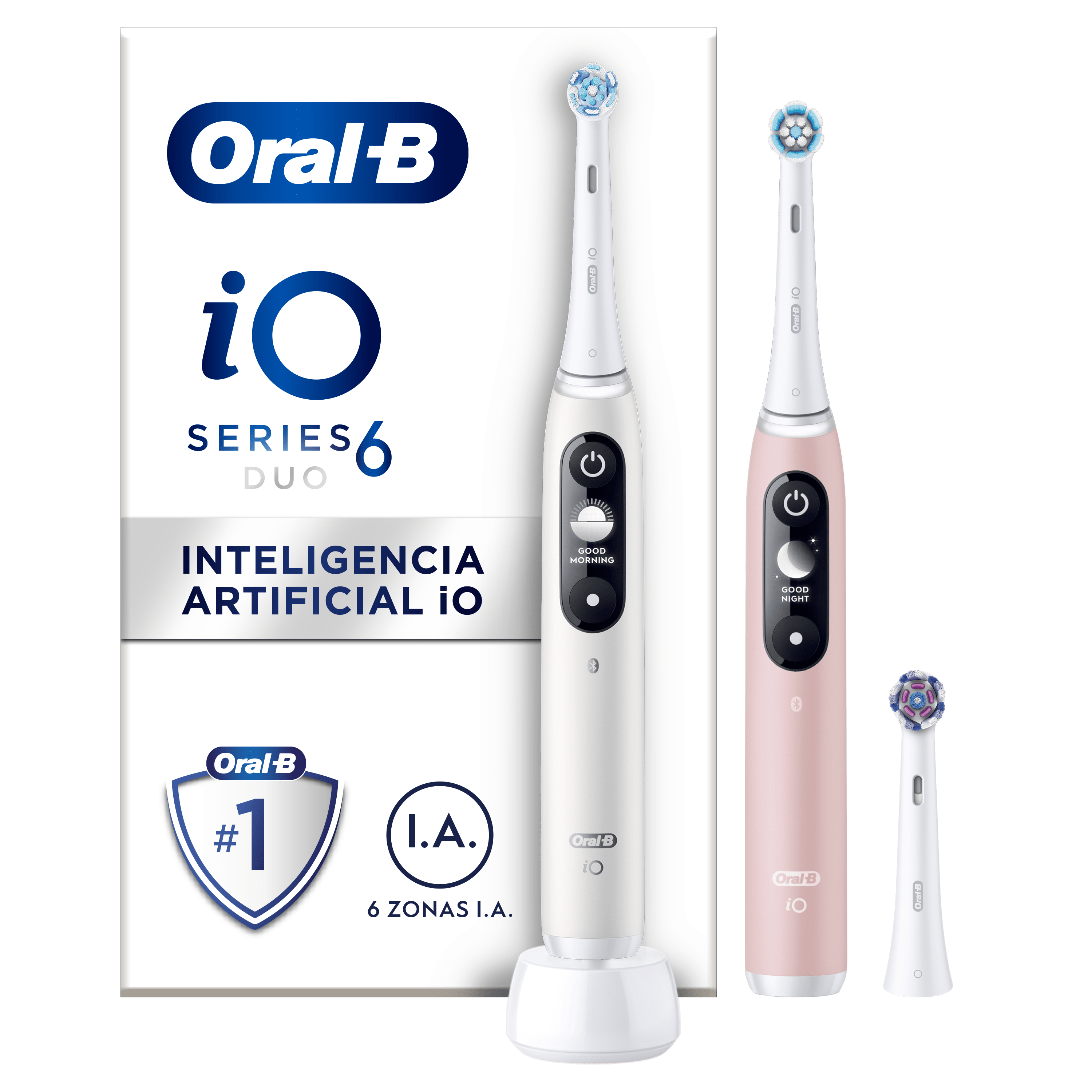 Oral-B iO6 Pack Dúo de Cepillos Eléctricos Blanco y Rosa con 3+5 cabezales