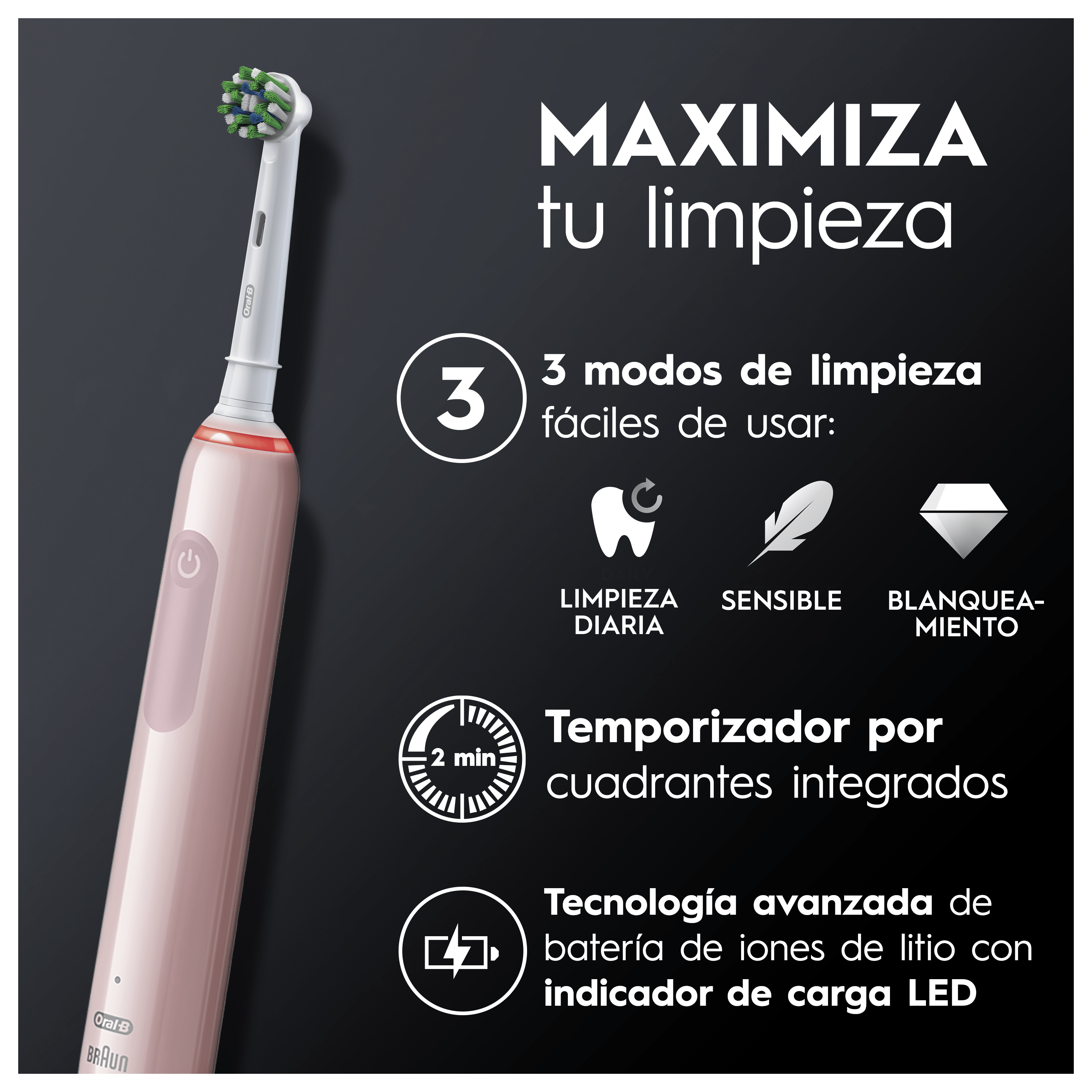 Oral-B Pro 3 Pack Dúo de Cepillos Eléctricos Rosa y Negro con 3 Recambios