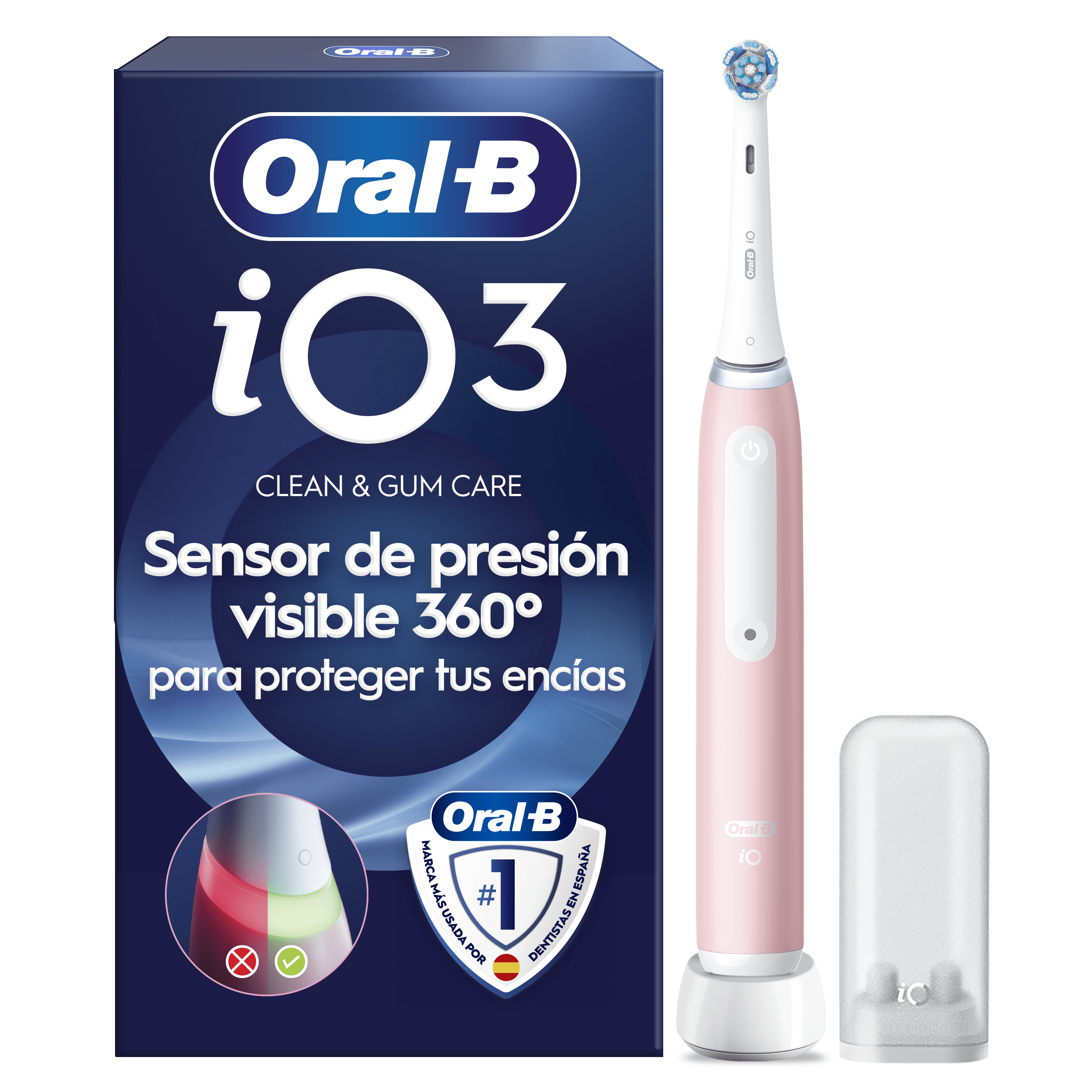 Oral-B iO 3 Cepillo de Dientes Eléctrico Rosa, con 1 Cabezal, Diseñado por Braun