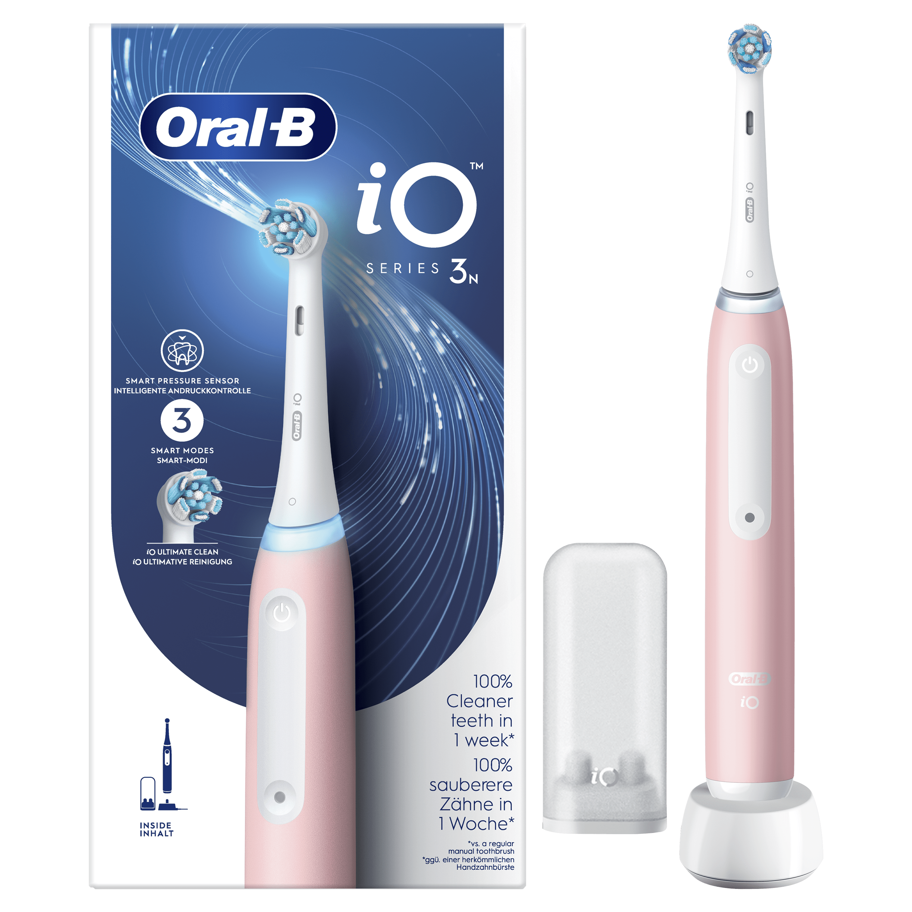 Oral-B iO 3 Cepillo de Dientes Eléctrico Rosa, con 1 Cabezal, Diseñado por Braun